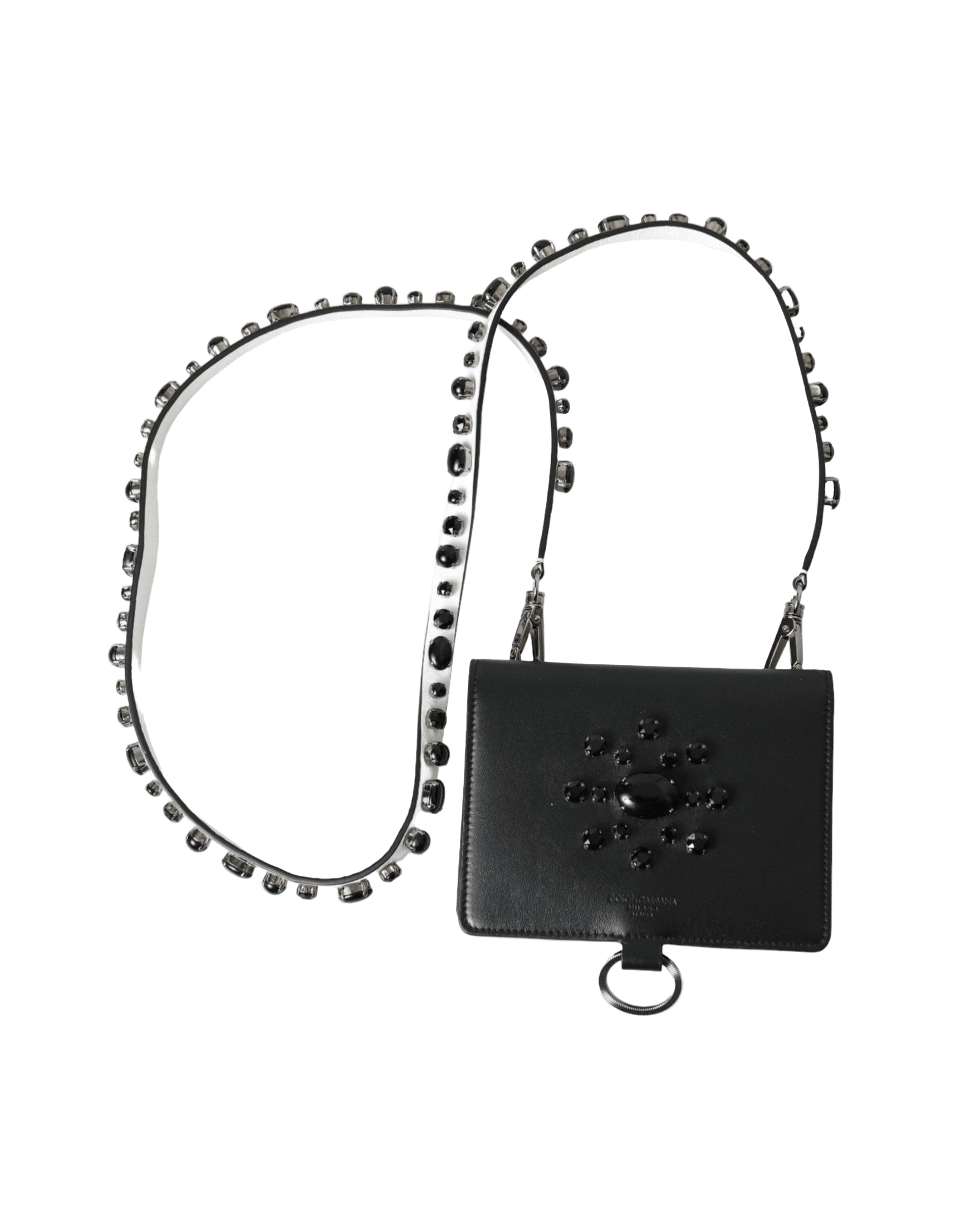 Dolce & Gabbana Elegant Leather Crystal Card Holder Black Wallet Glam Steals