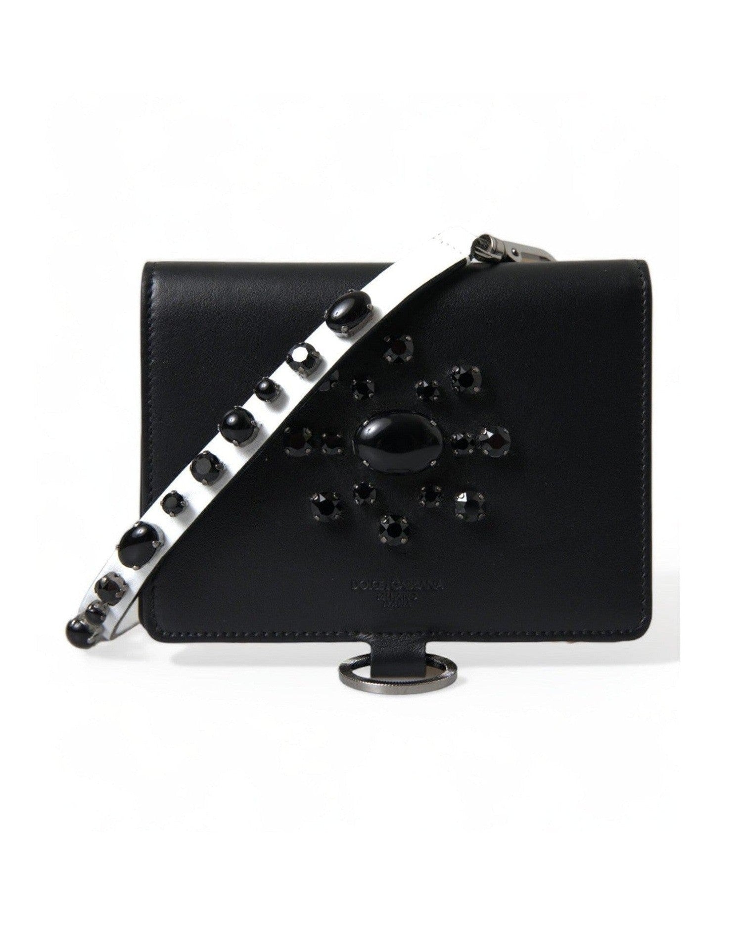 Dolce & Gabbana Elegant Leather Crystal Card Holder Black Wallet Glam Steals