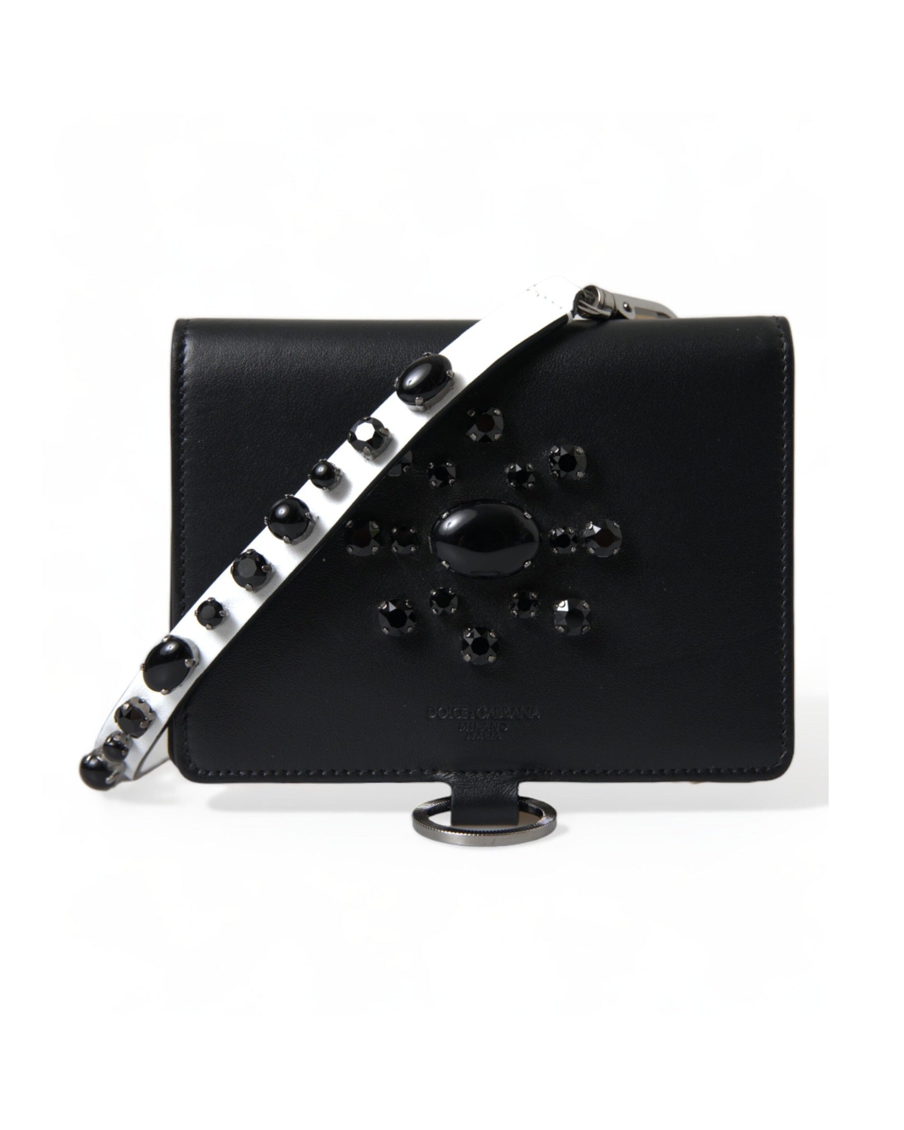Dolce & Gabbana Elegant Leather Crystal Card Holder Black Wallet Glam Steals