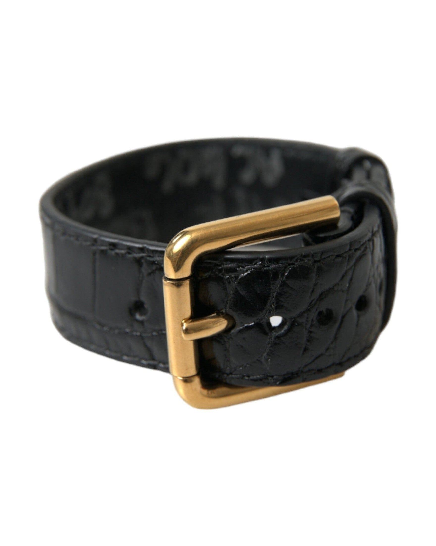 Dolce & Gabbana Elegant Leather Gold Black Bracelet Glam Steals