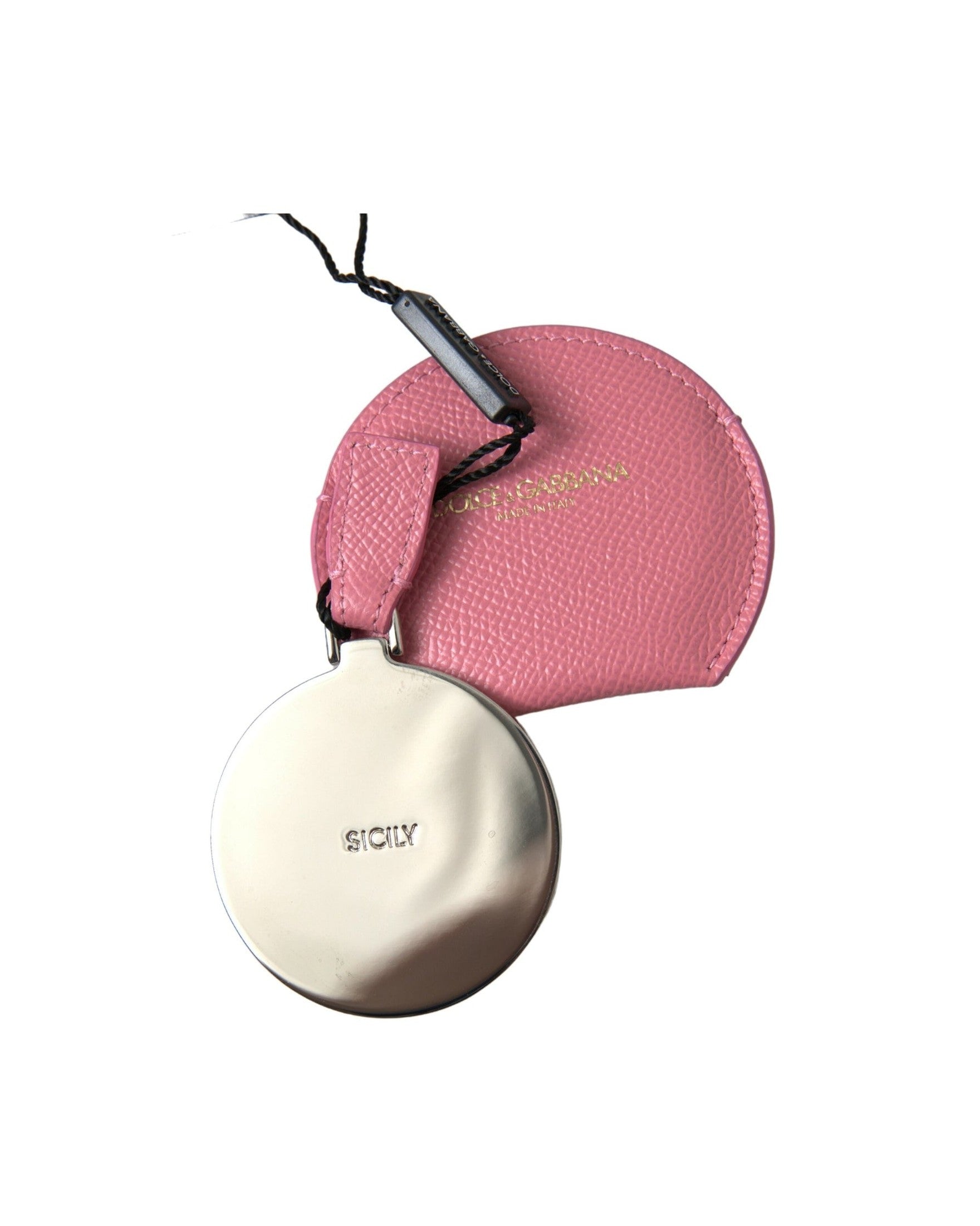 Dolce & Gabbana Elegant Leather Mirror Pink Holder Glam Steals