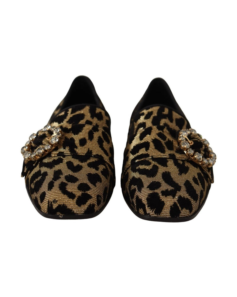 Dolce & Gabbana Elegant Leopard Crystal Gem Loafers Shoes