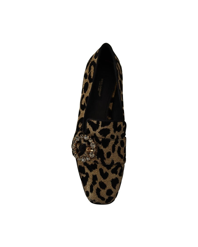 Dolce & Gabbana Elegant Leopard Crystal Gem Loafers Shoes