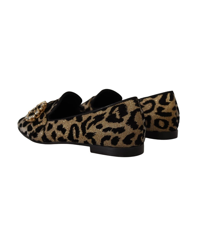 Dolce & Gabbana Elegant Leopard Crystal Gem Loafers Shoes