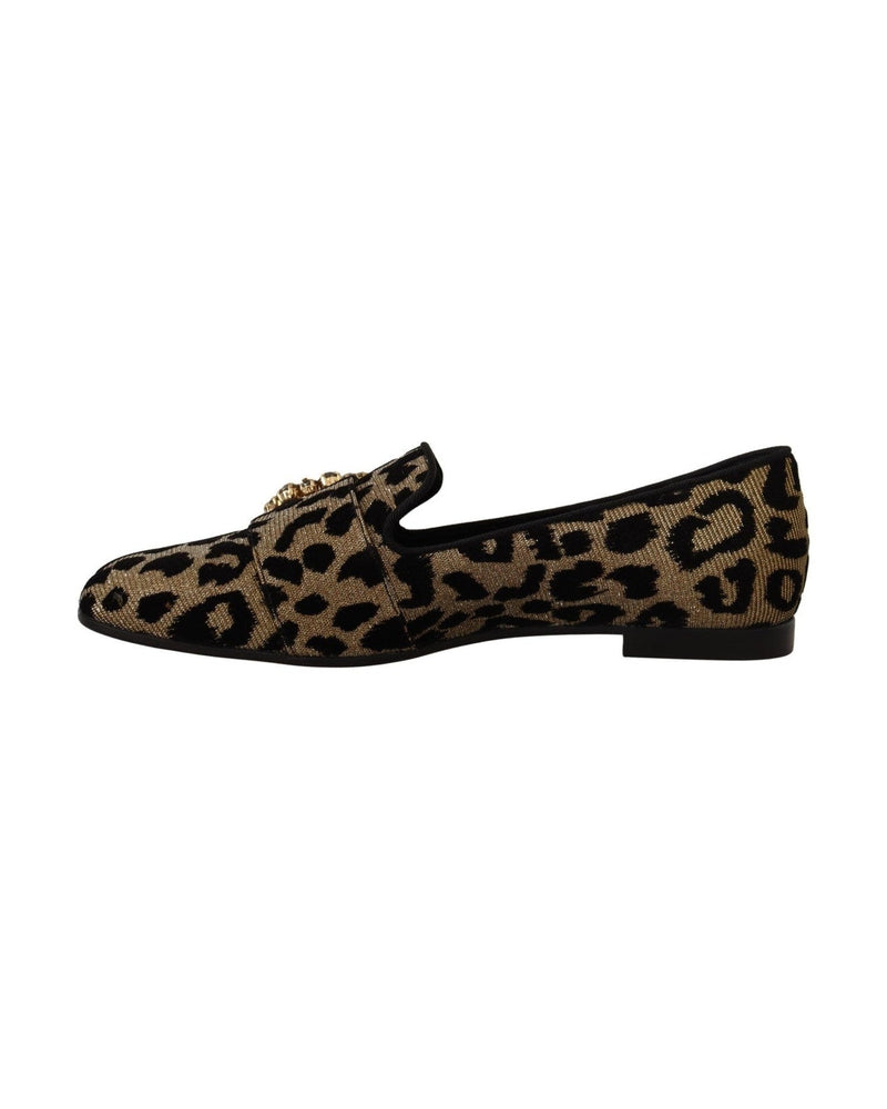 Dolce & Gabbana Elegant Leopard Crystal Gem Loafers Shoes