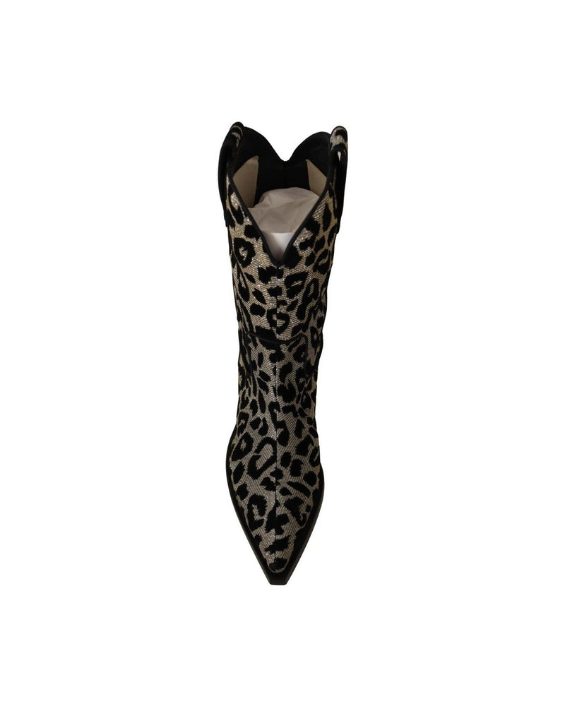 Dolce & Gabbana Elegant Leopard Print Mid Calf Boots Boots