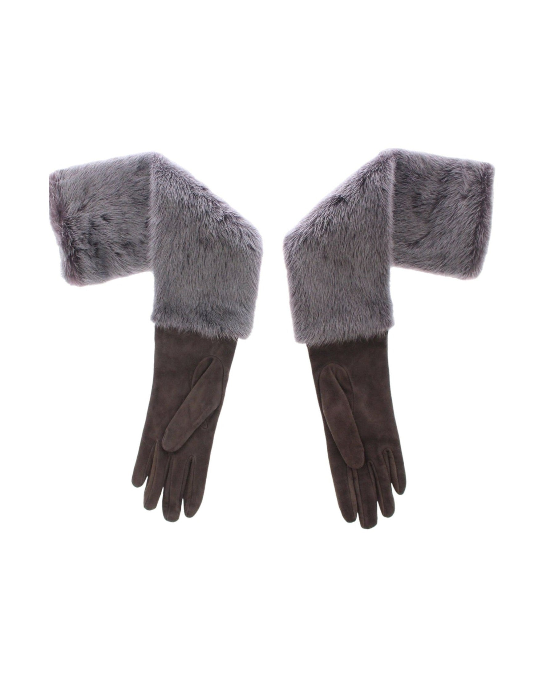 Dolce & Gabbana Elegant Mink Fur Leather Elbow Gray Gloves Glam Steals