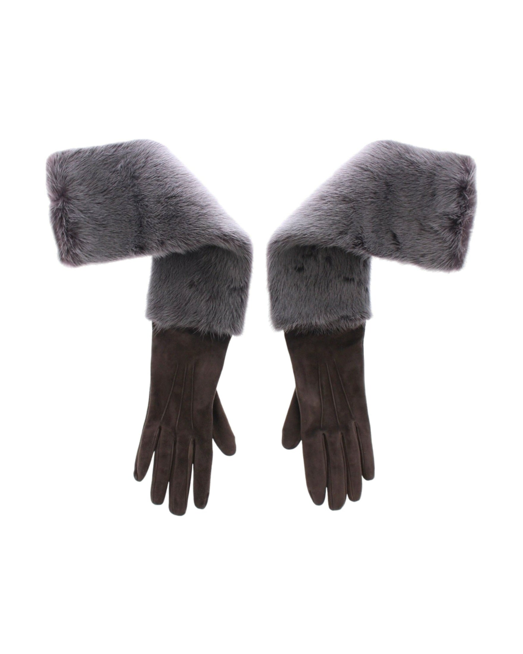 Dolce & Gabbana Elegant Mink Fur Leather Elbow Gray Gloves Glam Steals