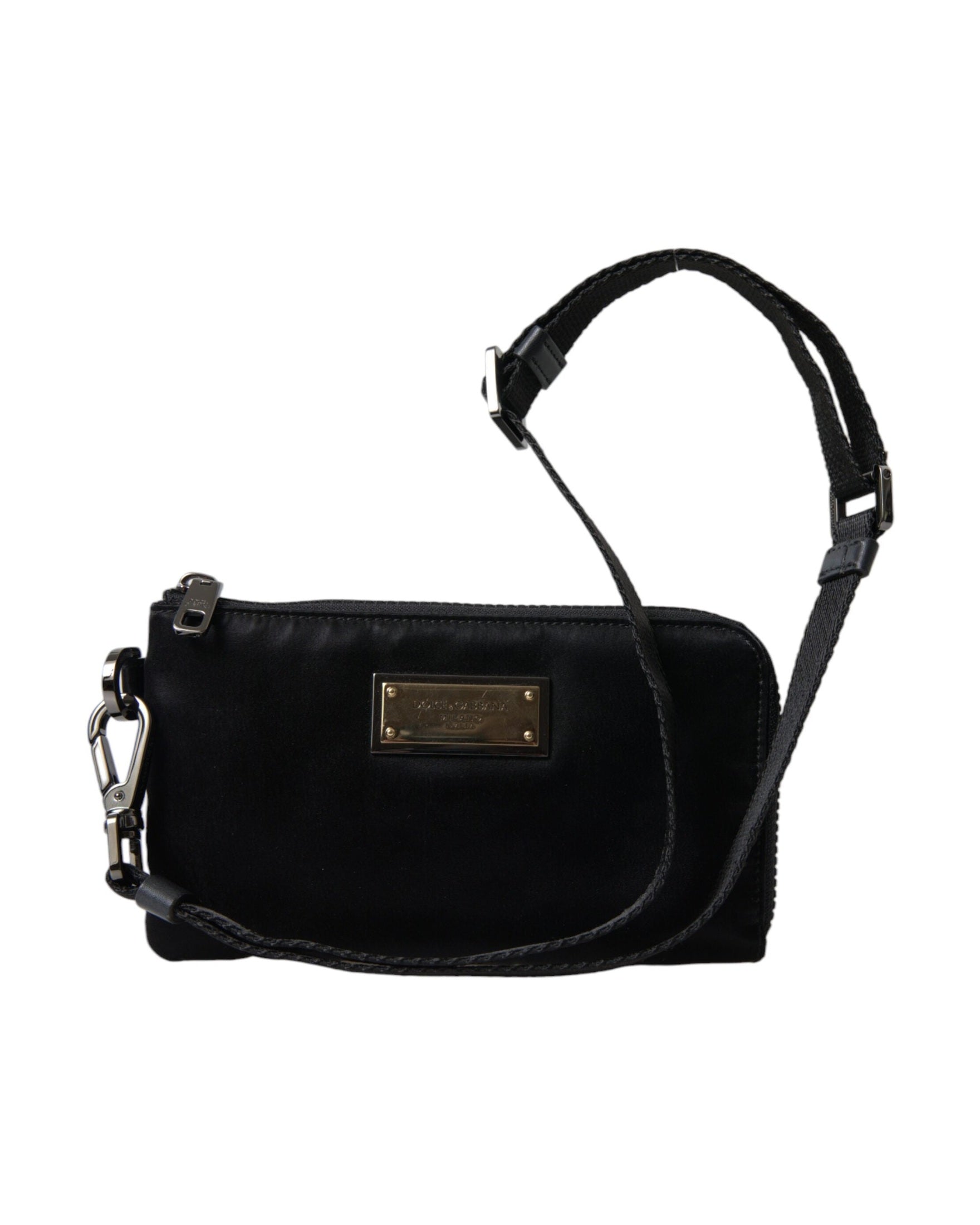 Dolce & Gabbana Elegant Nylon & Leather Black Pouch Glam Steals