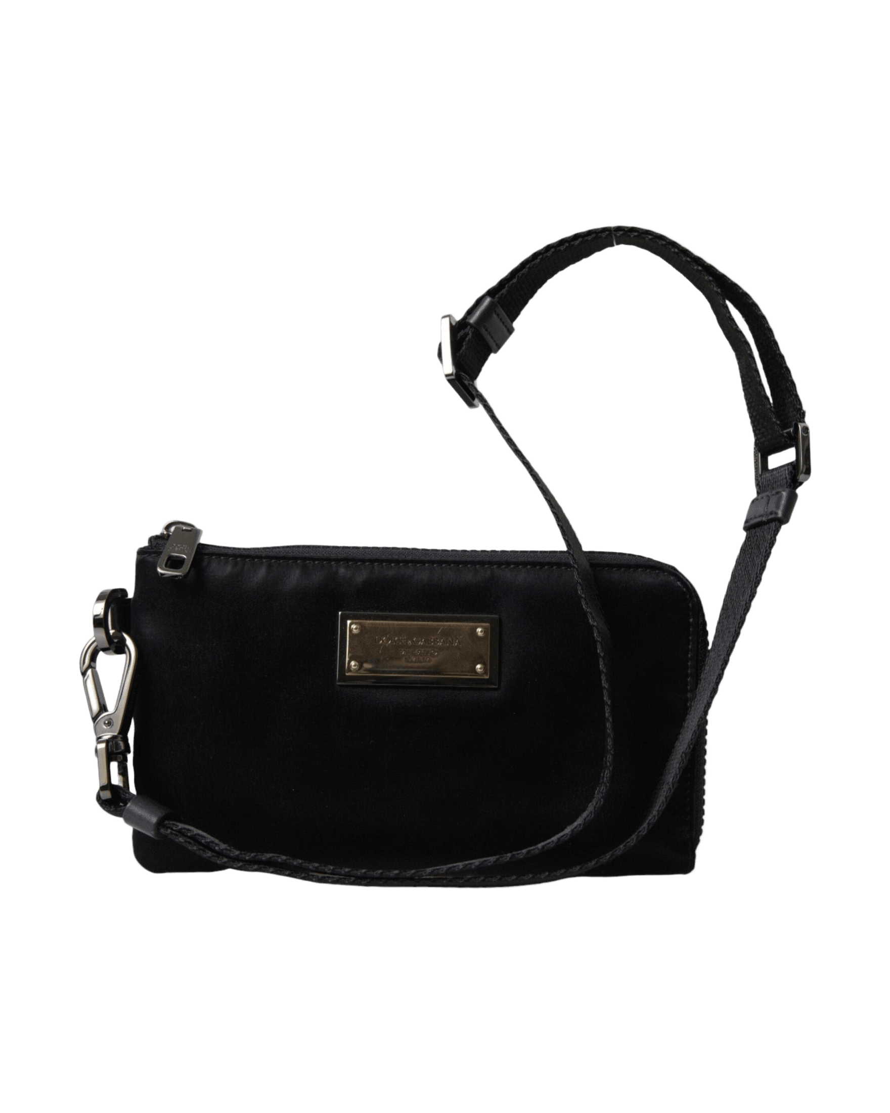 Dolce & Gabbana Elegant Nylon & Leather Black Pouch Glam Steals