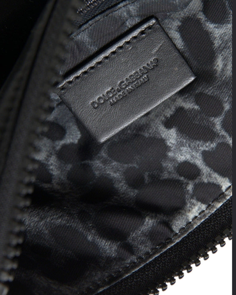 Dolce & Gabbana Elegant Nylon & Leather Black Pouch Glam Steals