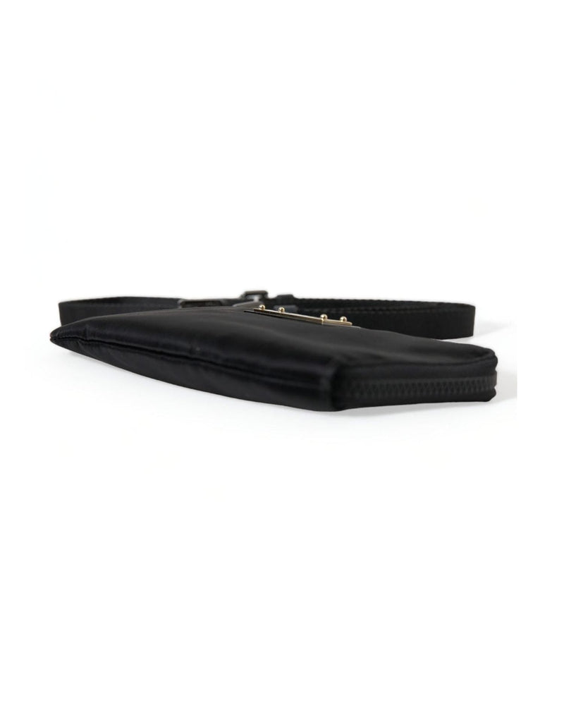 Dolce & Gabbana Elegant Nylon & Leather Black Pouch Glam Steals
