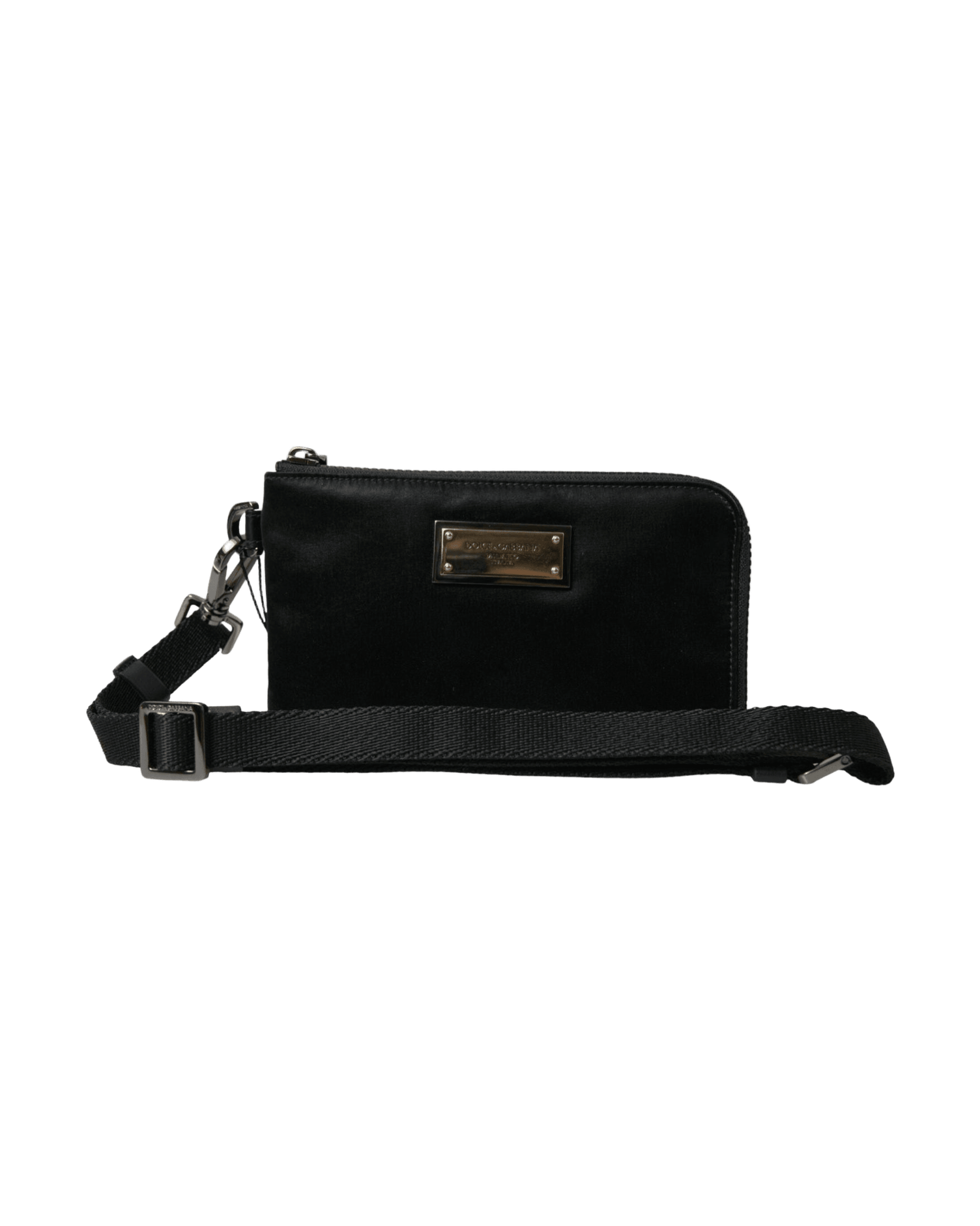 Dolce & Gabbana Black Nylon Leather Pouch With Decorative Details Clutch Bags