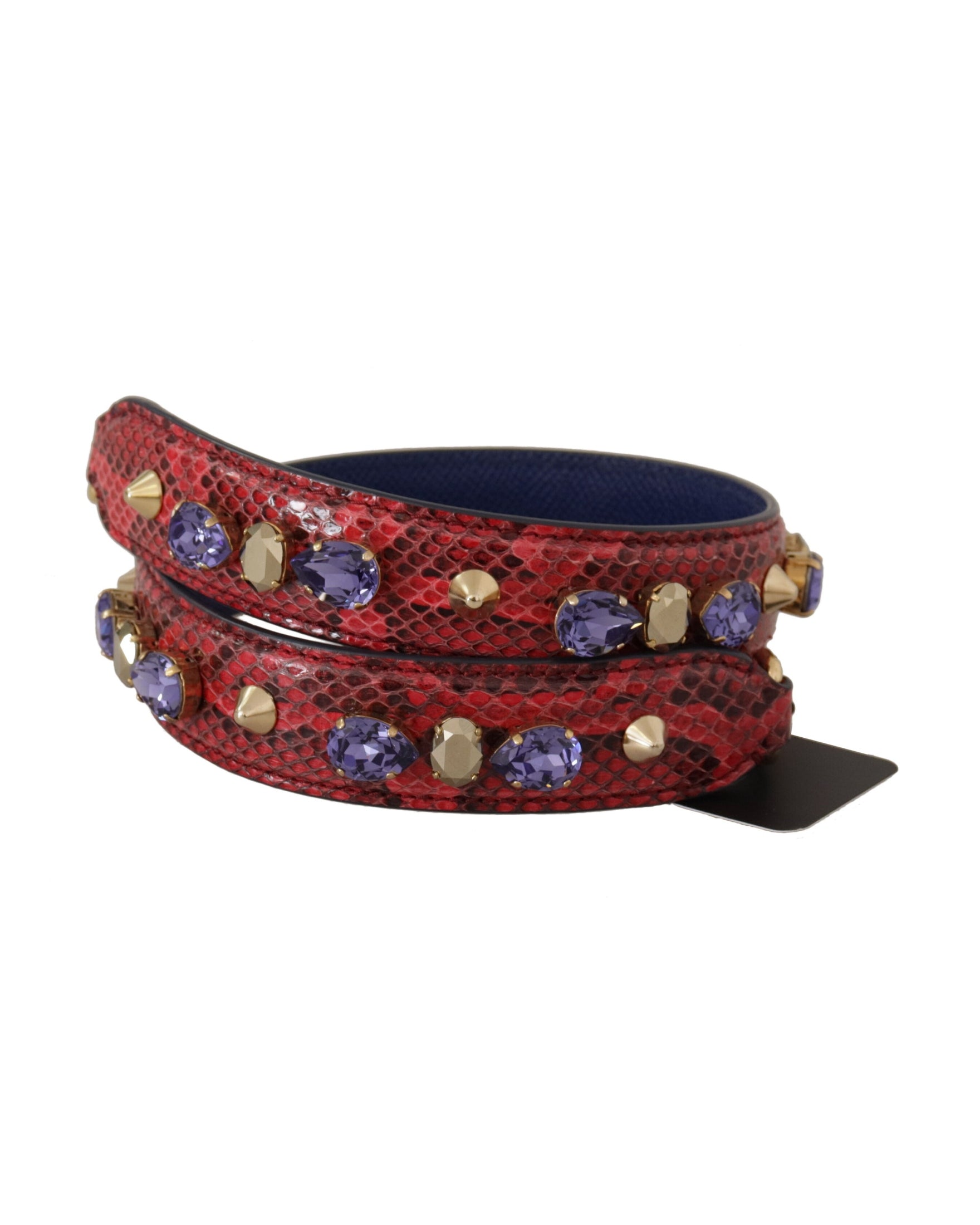 Dolce & Gabbana Elegant Python Leather Handbag Red Strap Glam Steals