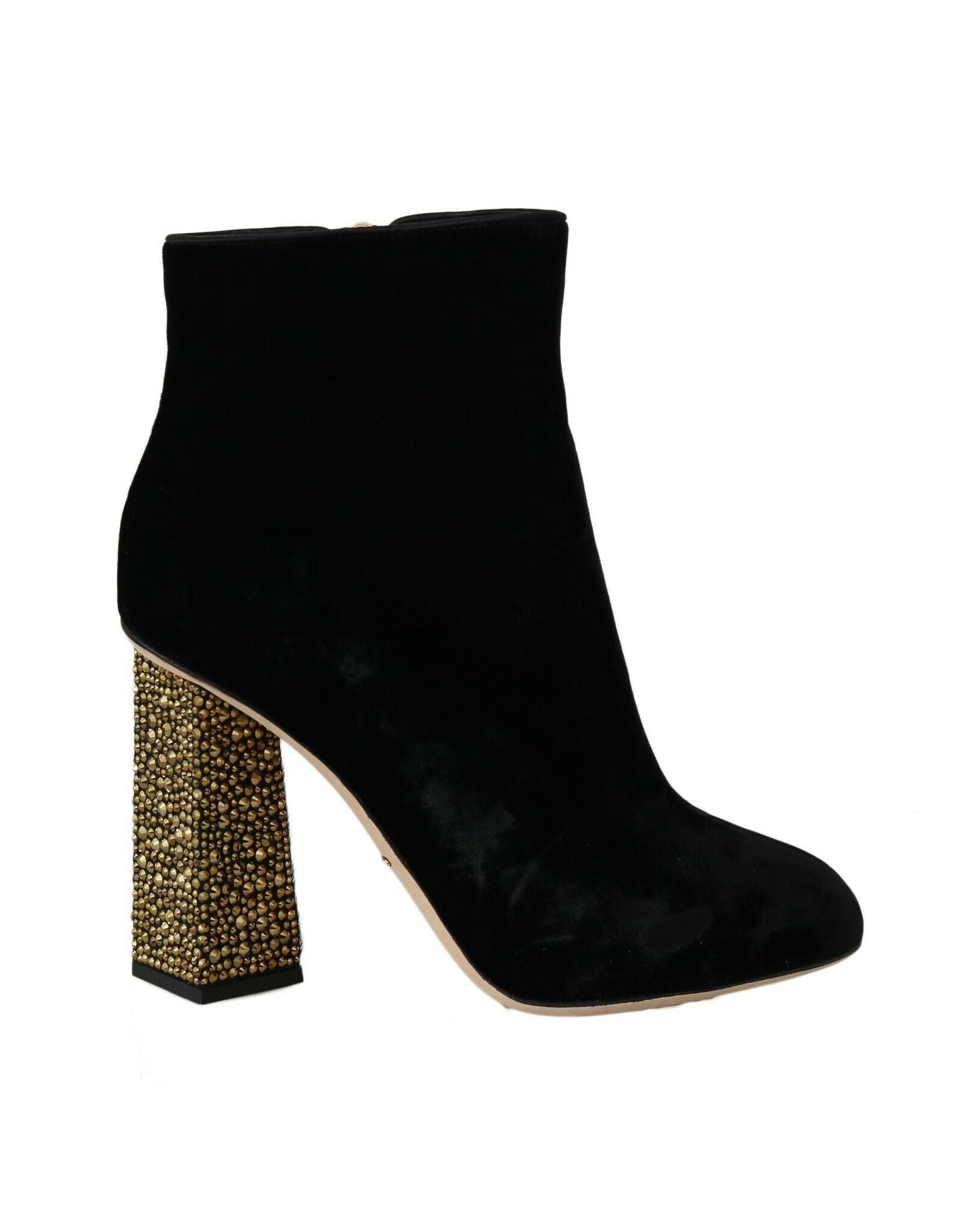 Dolce & Gabbana Elegant Velvet Ankle Boots With Crystal Heels Glam Steals