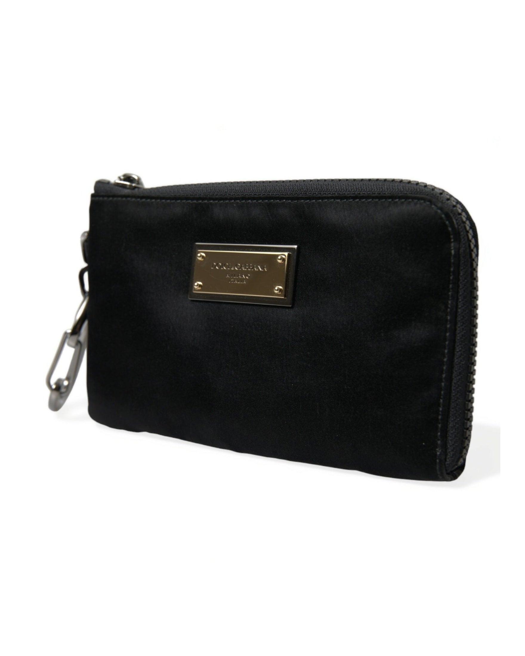 Dolce & Gabbana Elite Nylon & Leather Pouch With Logo Black Detail Glam Steals