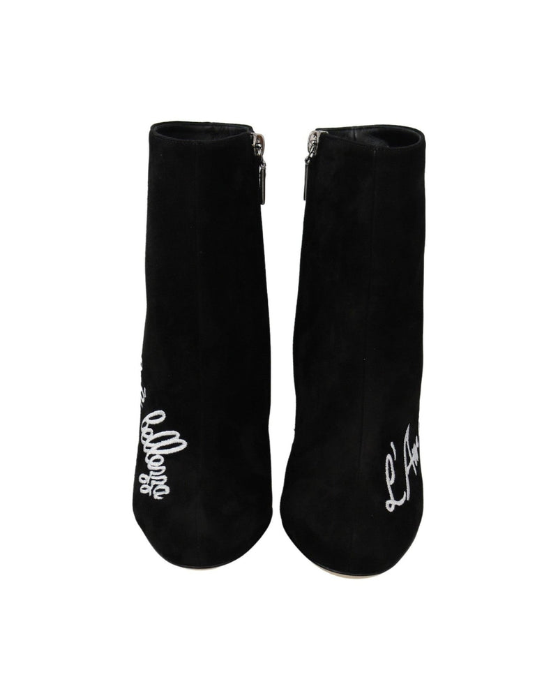 Dolce & Gabbana Embroidered Ankle Boots In Lambskin Suede Boots
