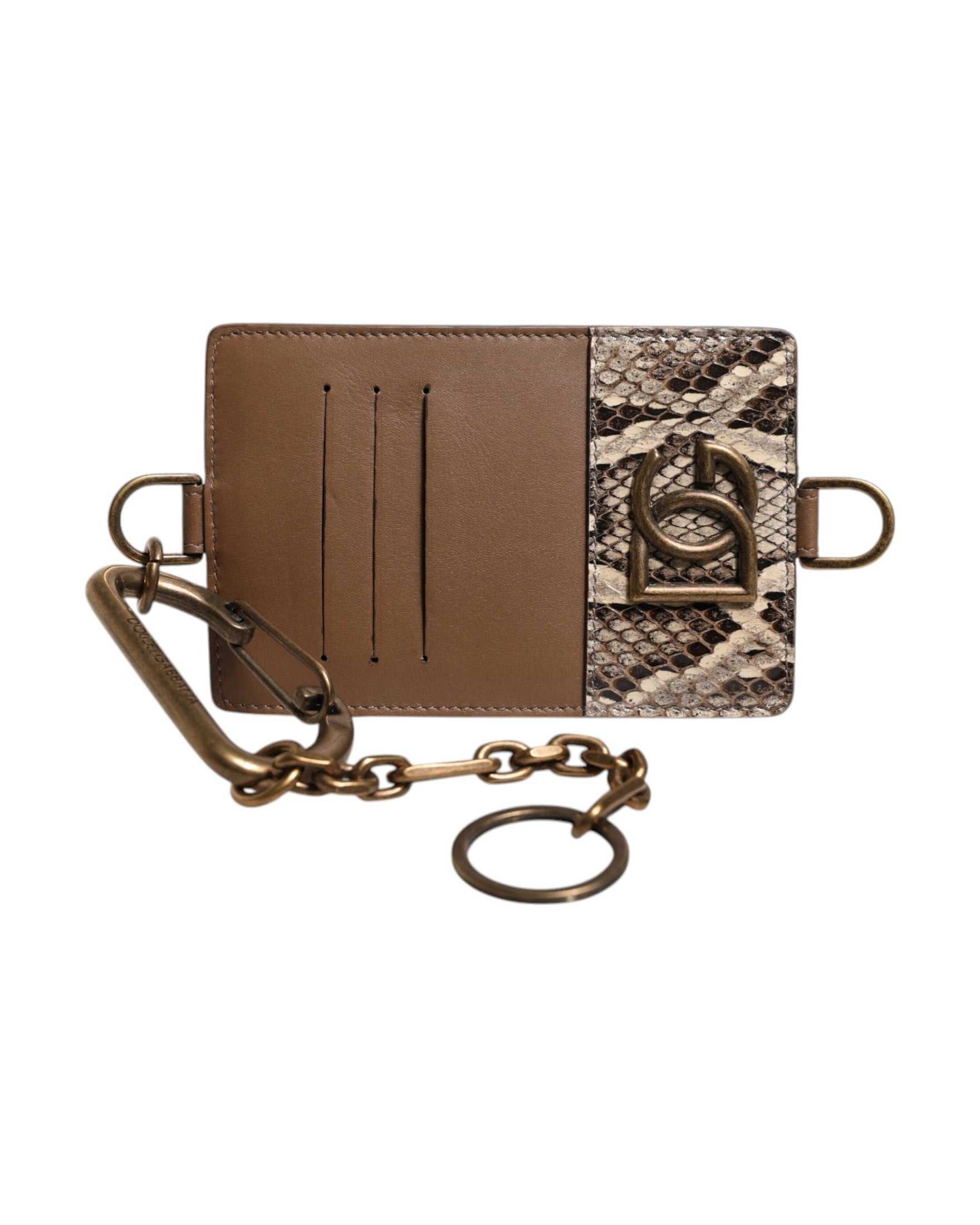 Dolce & Gabbana Exotic Leather Card Holder Dg Logo Plaque Brown Wallet Glam Steals