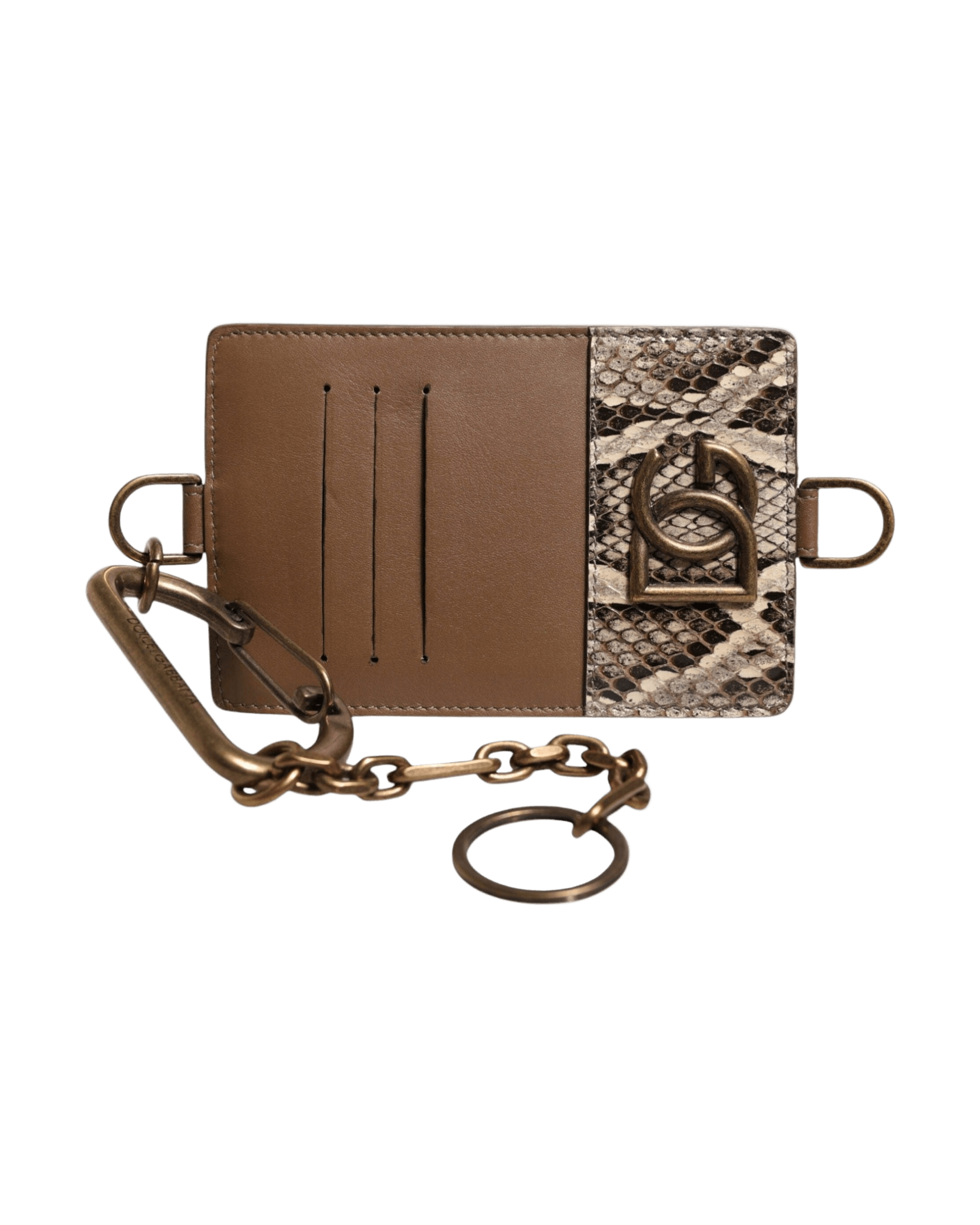 Dolce & Gabbana Exotic Leather Card Holder Dg Logo Plaque Brown Wallet Glam Steals