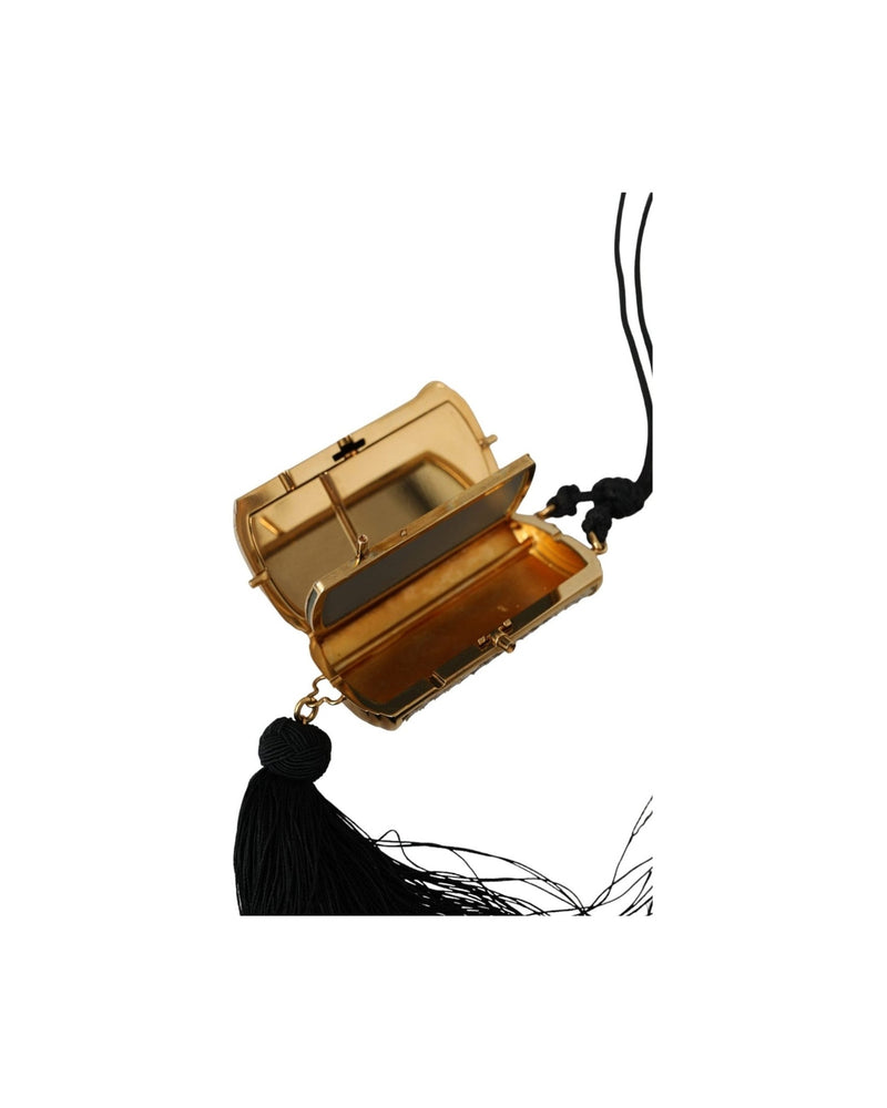 Dolce & Gabbana Exotic Leather Mini Mirror Tassel Make Up Holder Beige Bag Glam Steals