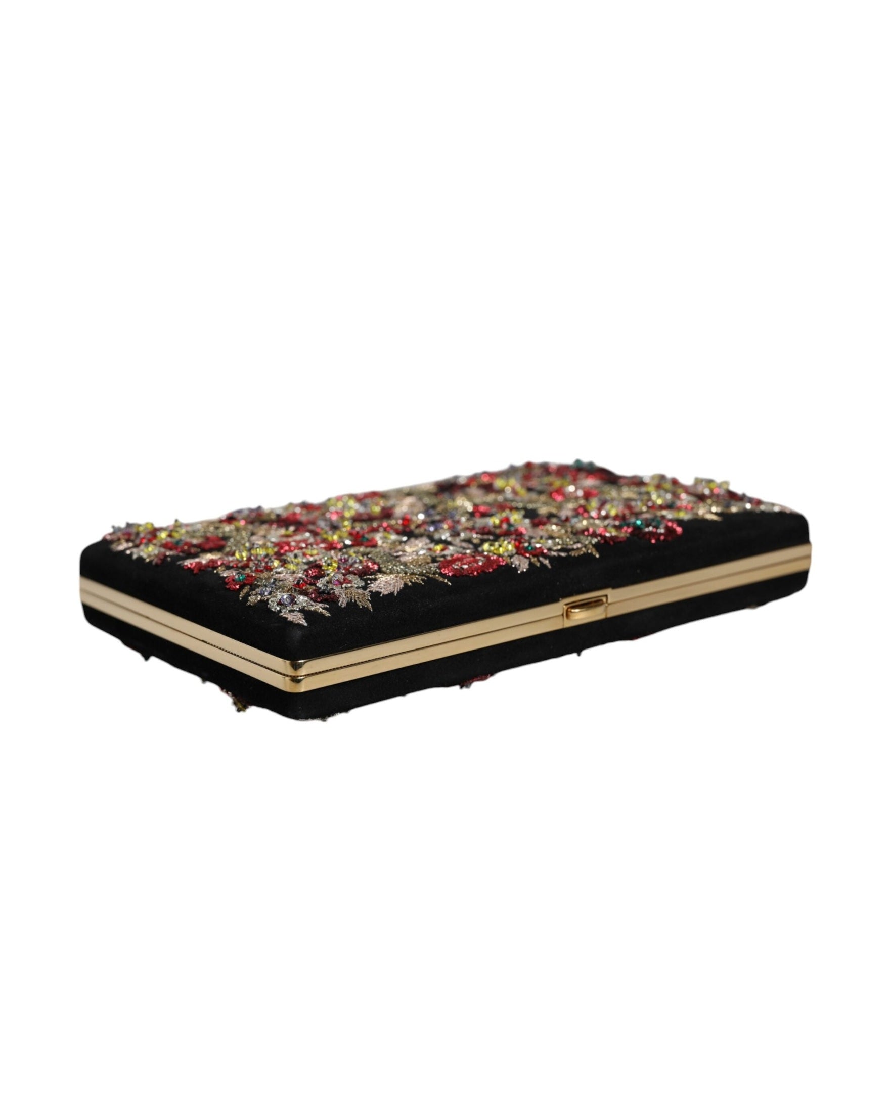 Dolce & Gabbana Floral Frame Clutch Evening Purse Multicolor Gold Bag Glam Steals
