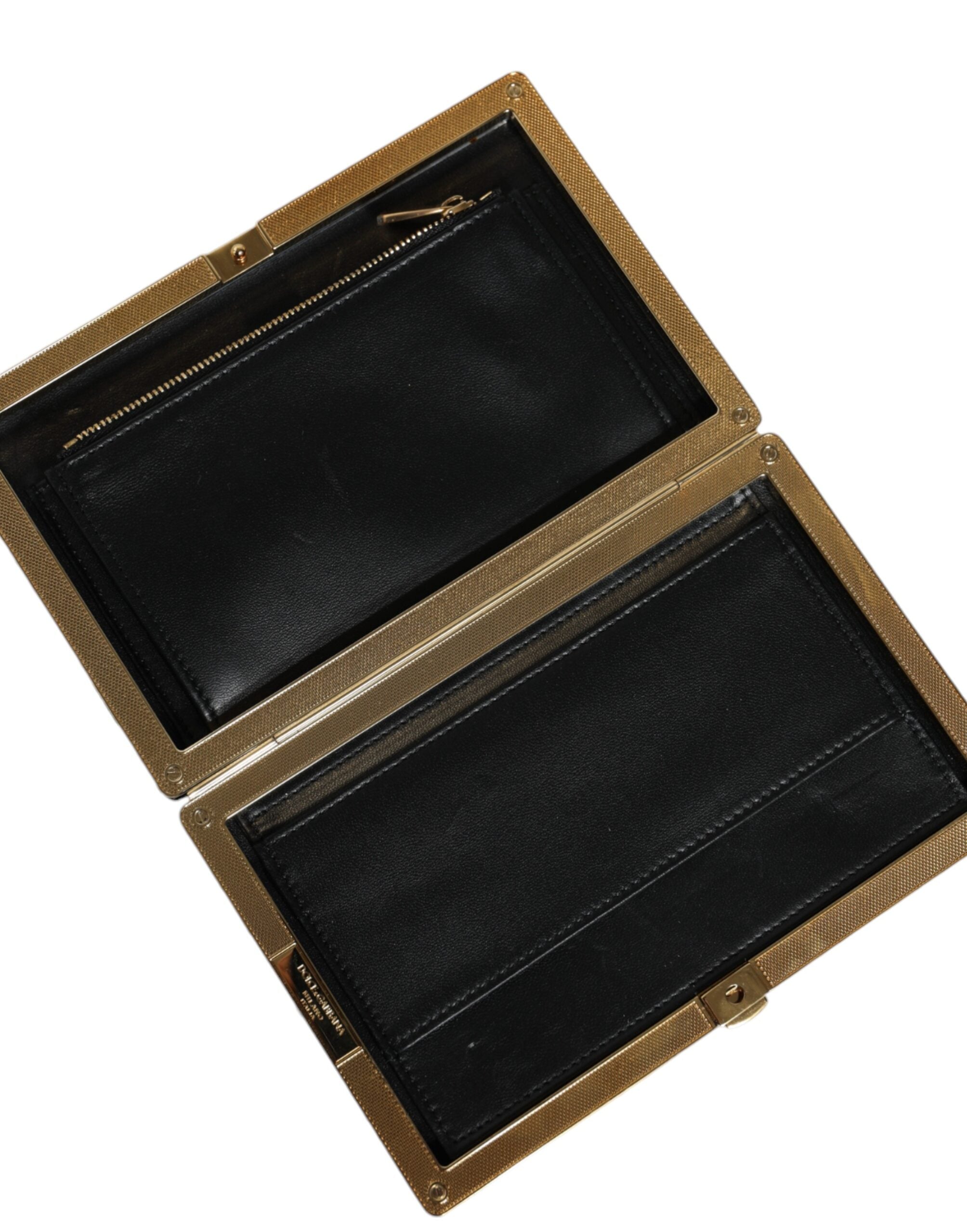 Dolce & Gabbana Frame Clutch Evening Party Purse Black White Gold Bag Glam Steals