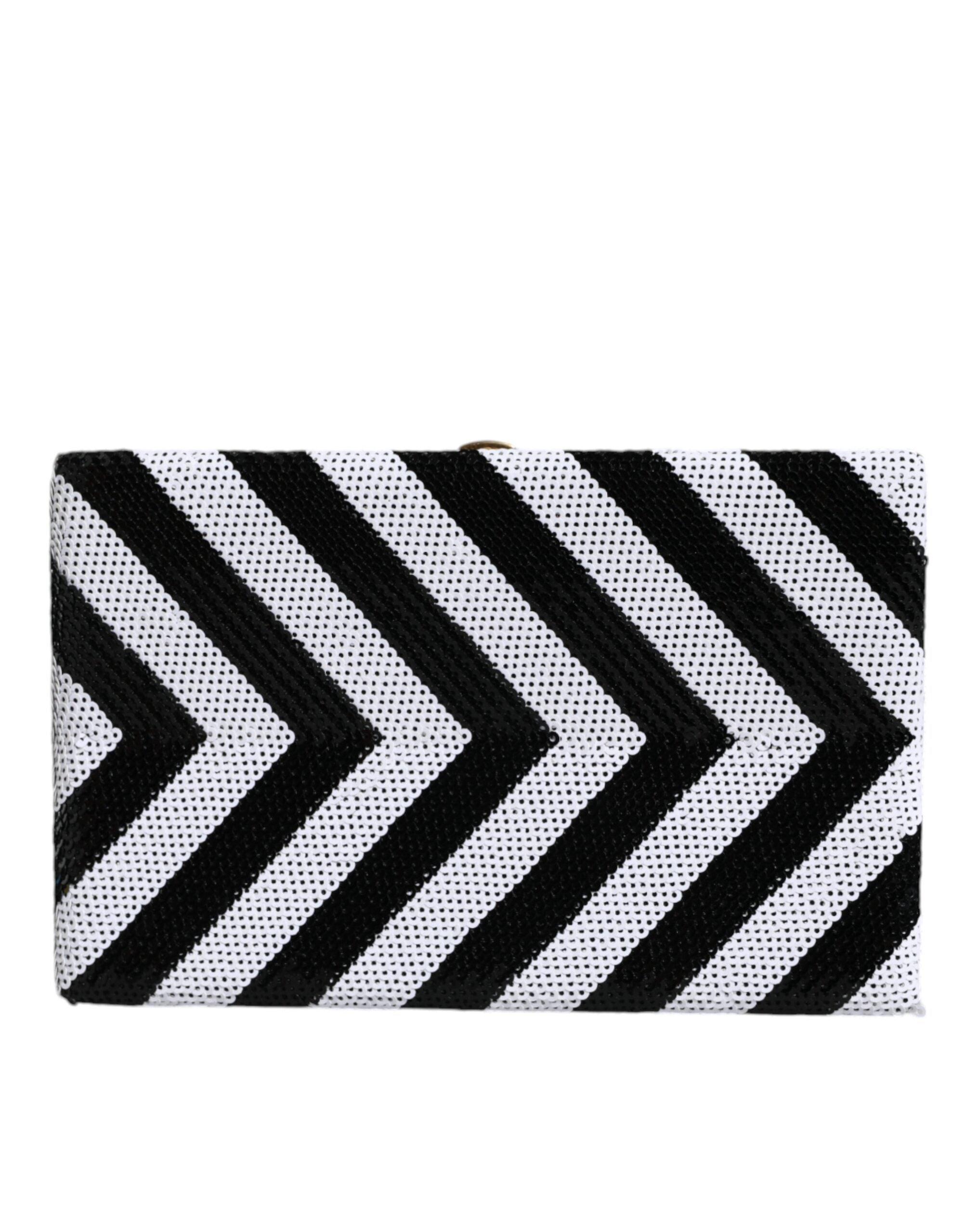 Dolce & Gabbana Frame Clutch Evening Party Purse Black White Gold Bag Glam Steals