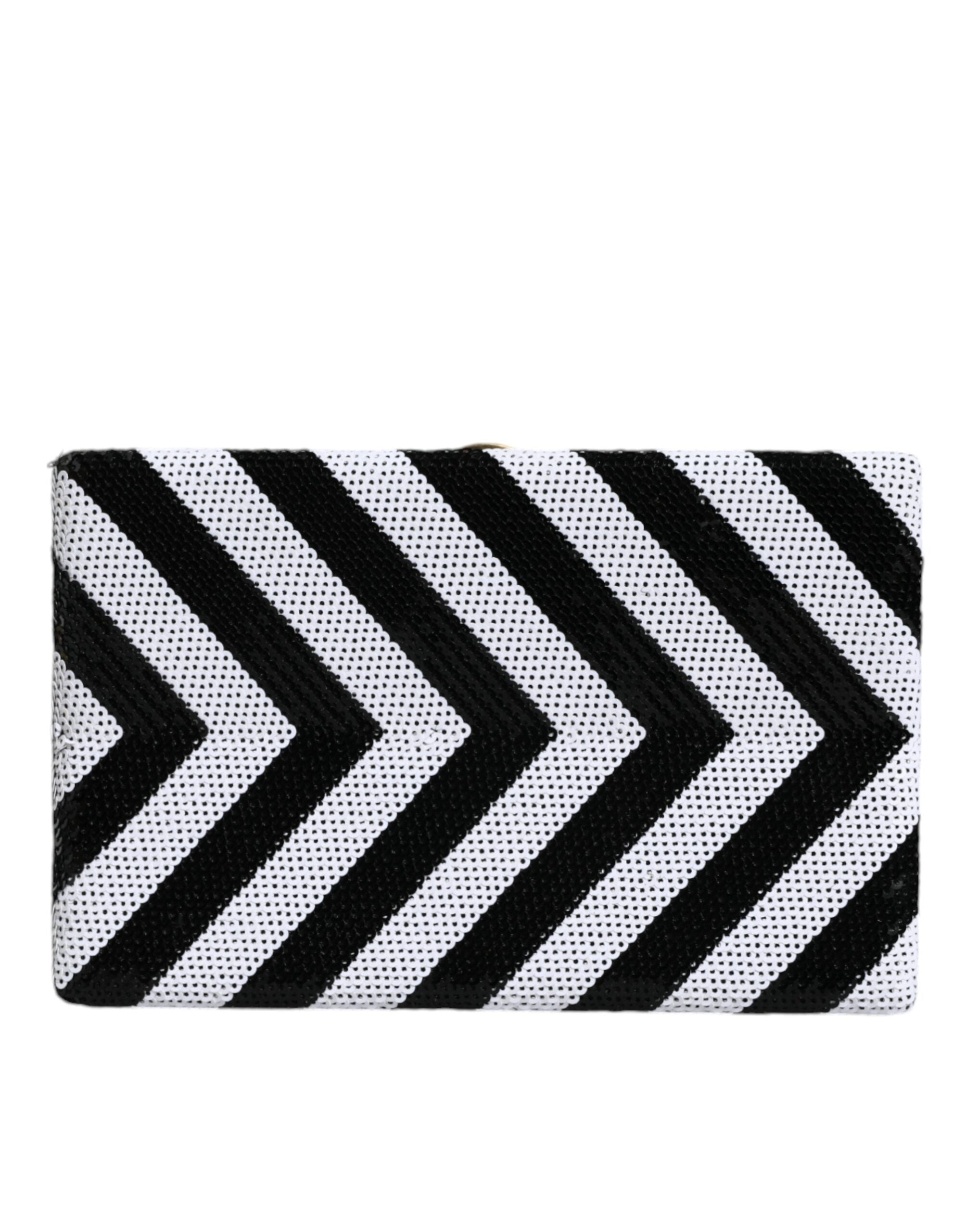 Dolce & Gabbana Frame Clutch Evening Party Purse Black White Gold Bag Glam Steals