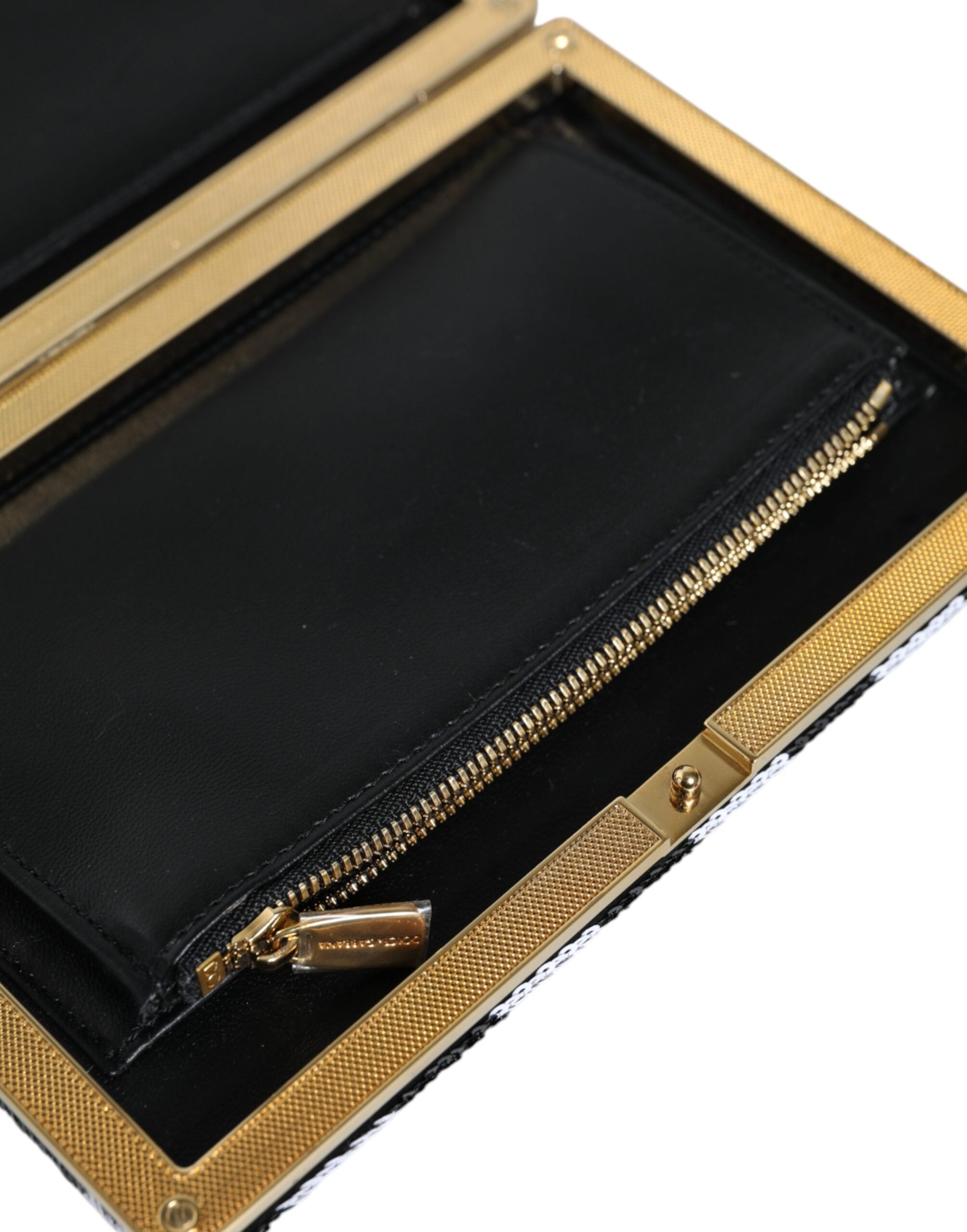 Dolce & Gabbana Frame Clutch Evening Party Purse Black White Gold Bag Glam Steals