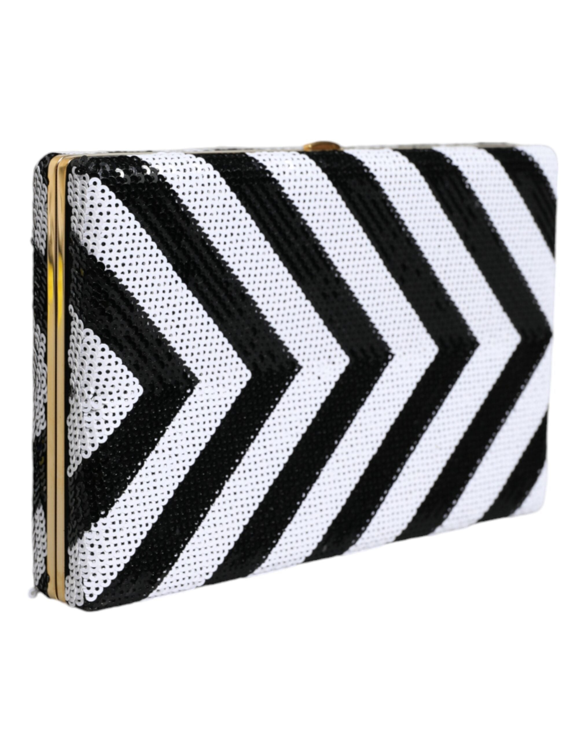 Dolce & Gabbana Frame Clutch Evening Party Purse Black White Gold Bag Glam Steals