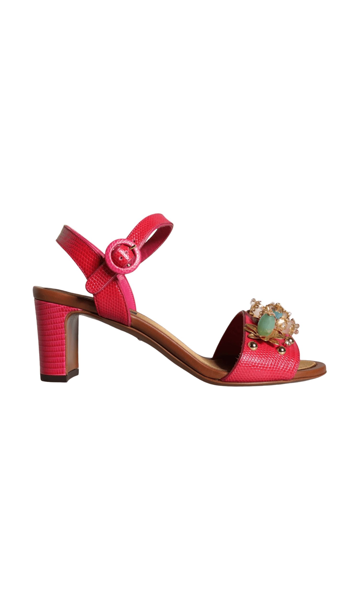 Dolce & Gabbana Fuchsia Leather Embellished Keira Sandals Shoes Glam Steals