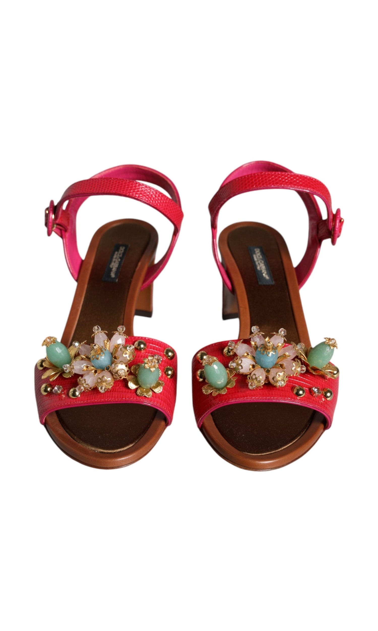 Dolce & Gabbana Fuchsia Leather Embellished Keira Sandals Shoes Glam Steals