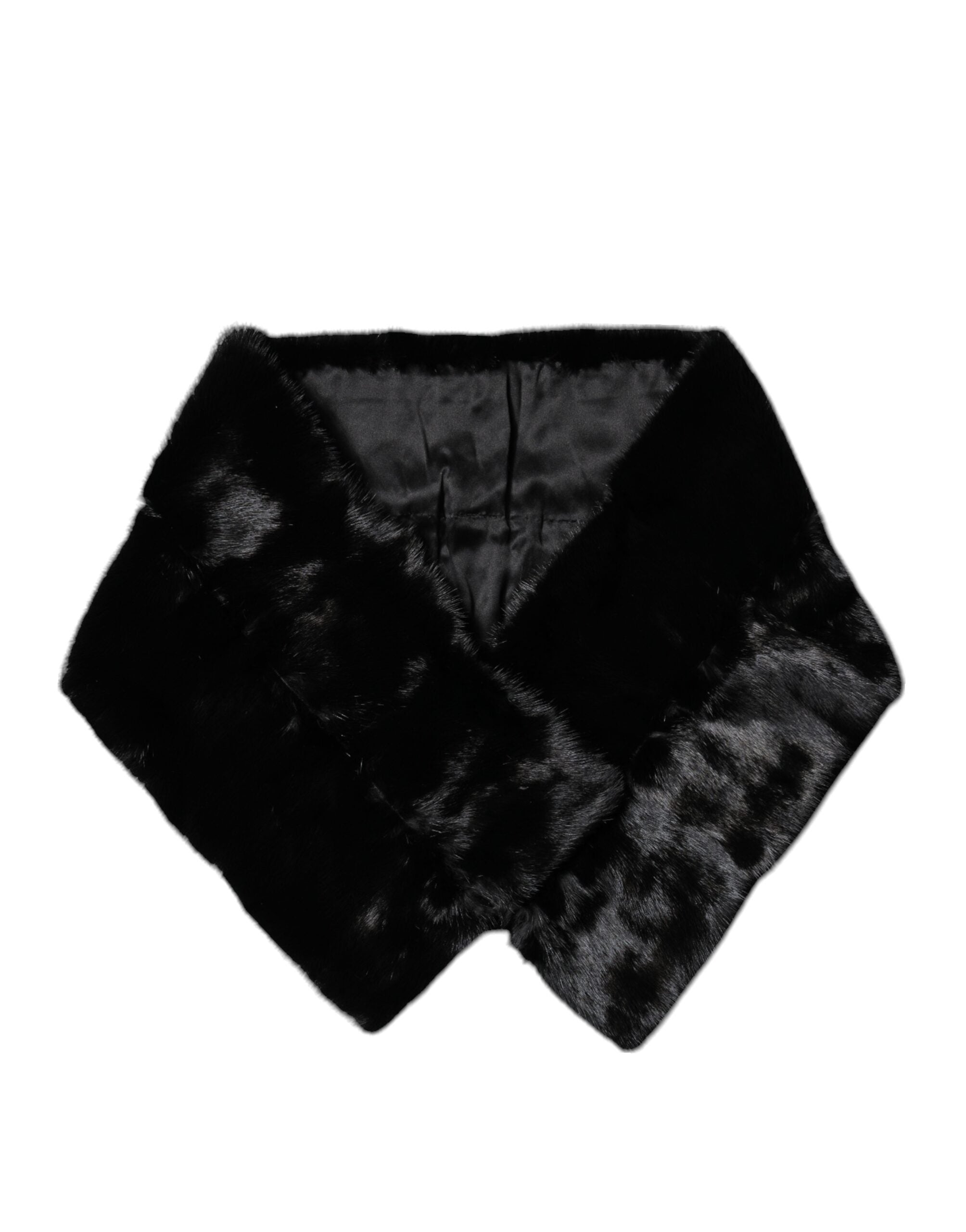 Dolce & Gabbana Fur Shawl Neck Wrap Cover Collar Black Scarf Glam Steals