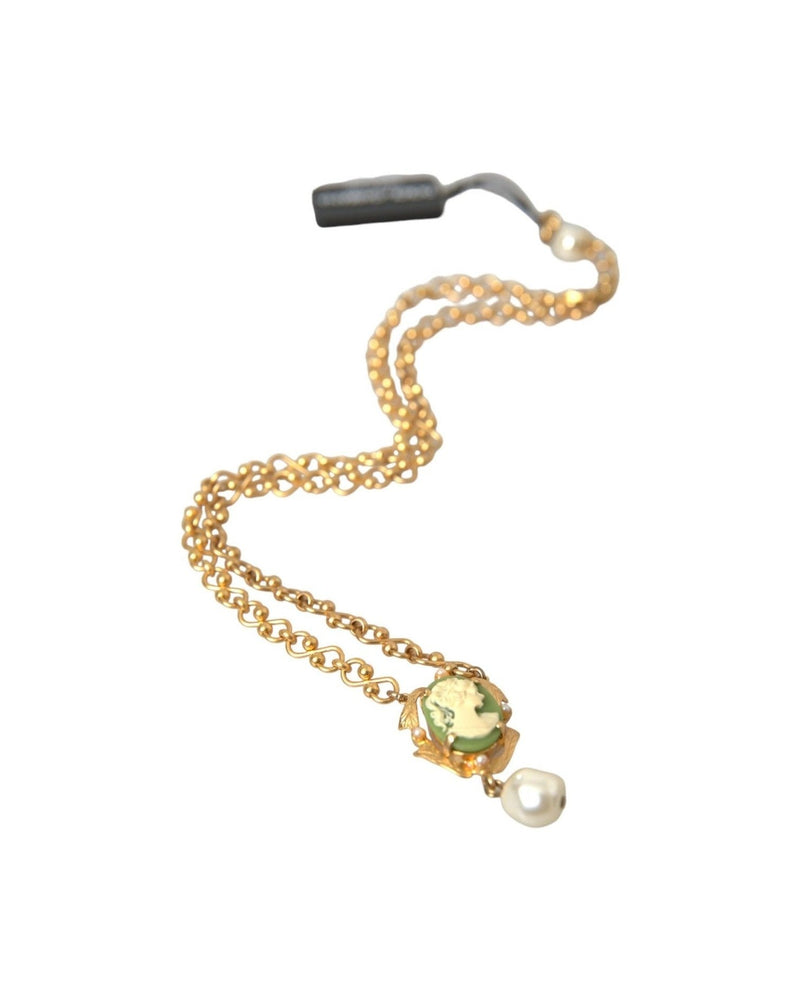 Dolce & Gabbana Brass Chain Pearl Pendant Charm Gold Necklace Glam Steals