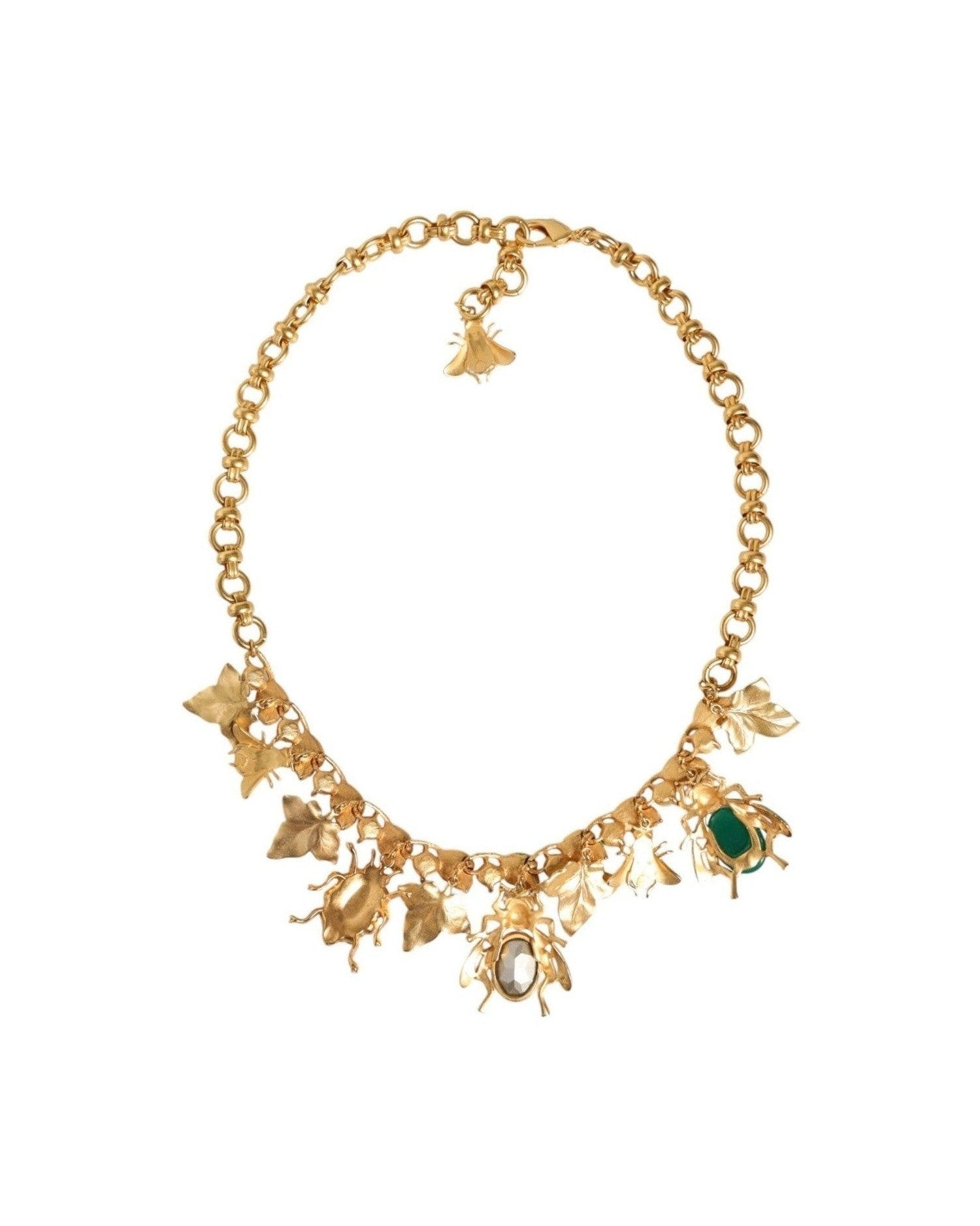 Dolce & Gabbana Brass Crystal Bug Charm Pendant Statement Gold Necklace Glam Steals