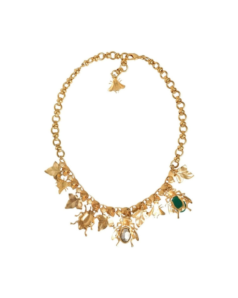 Dolce & Gabbana Brass Crystal Bug Charm Pendant Statement Gold Necklace Glam Steals