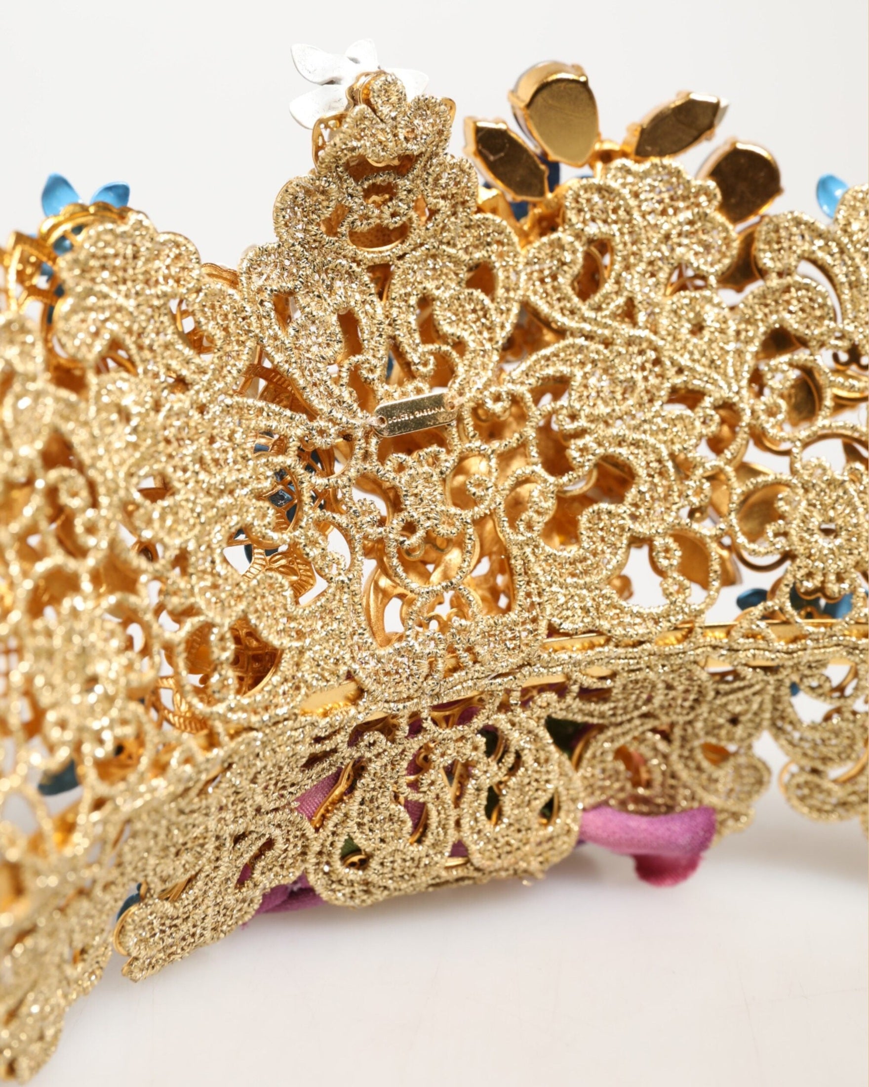 Dolce & Gabbana Gold Brass Crystal Floral Hortensia Crown Headband Tiara Glam Steals