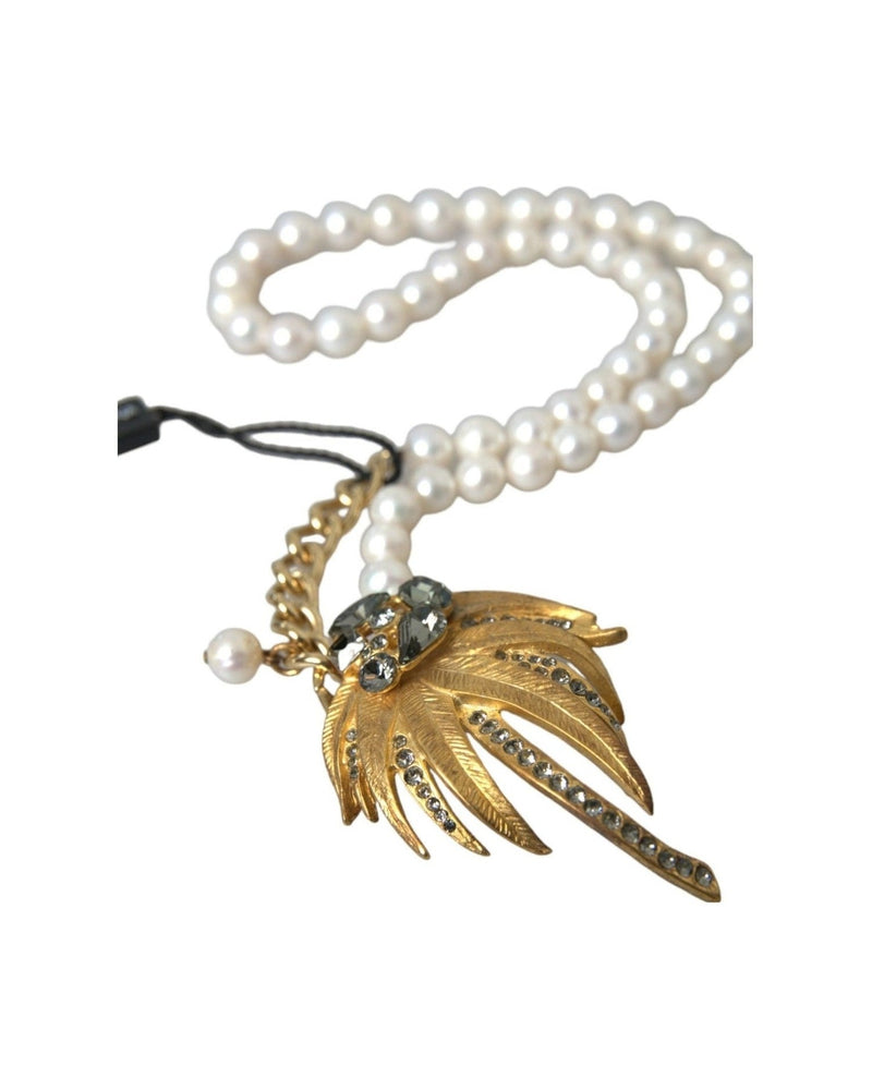 Dolce & Gabbana Brass Crystal Pearl Tree Pendant Charm Gold Necklace Glam Steals