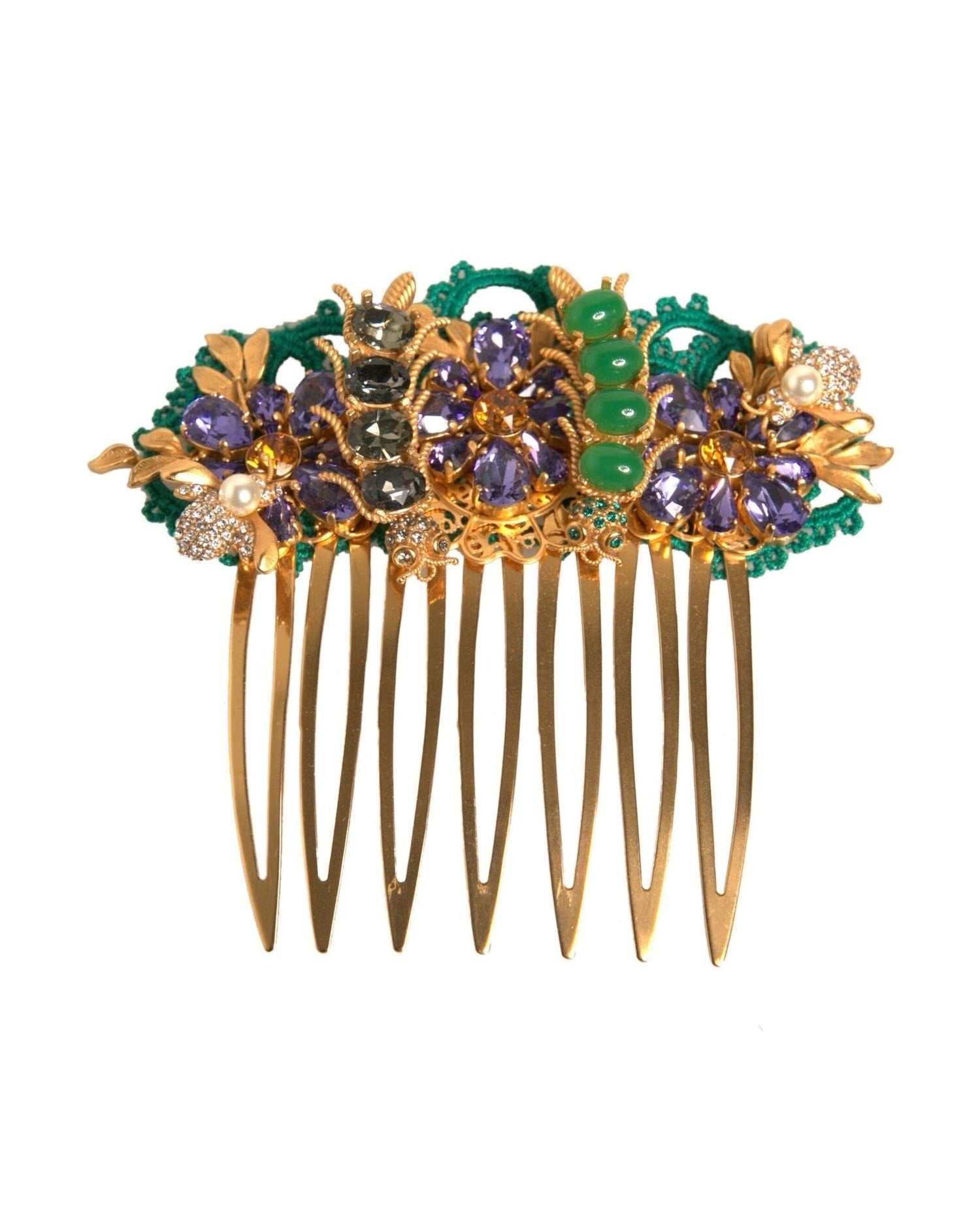 Dolce & Gabbana Gold Brass Crystals Hair Stick Comb Glam Steals