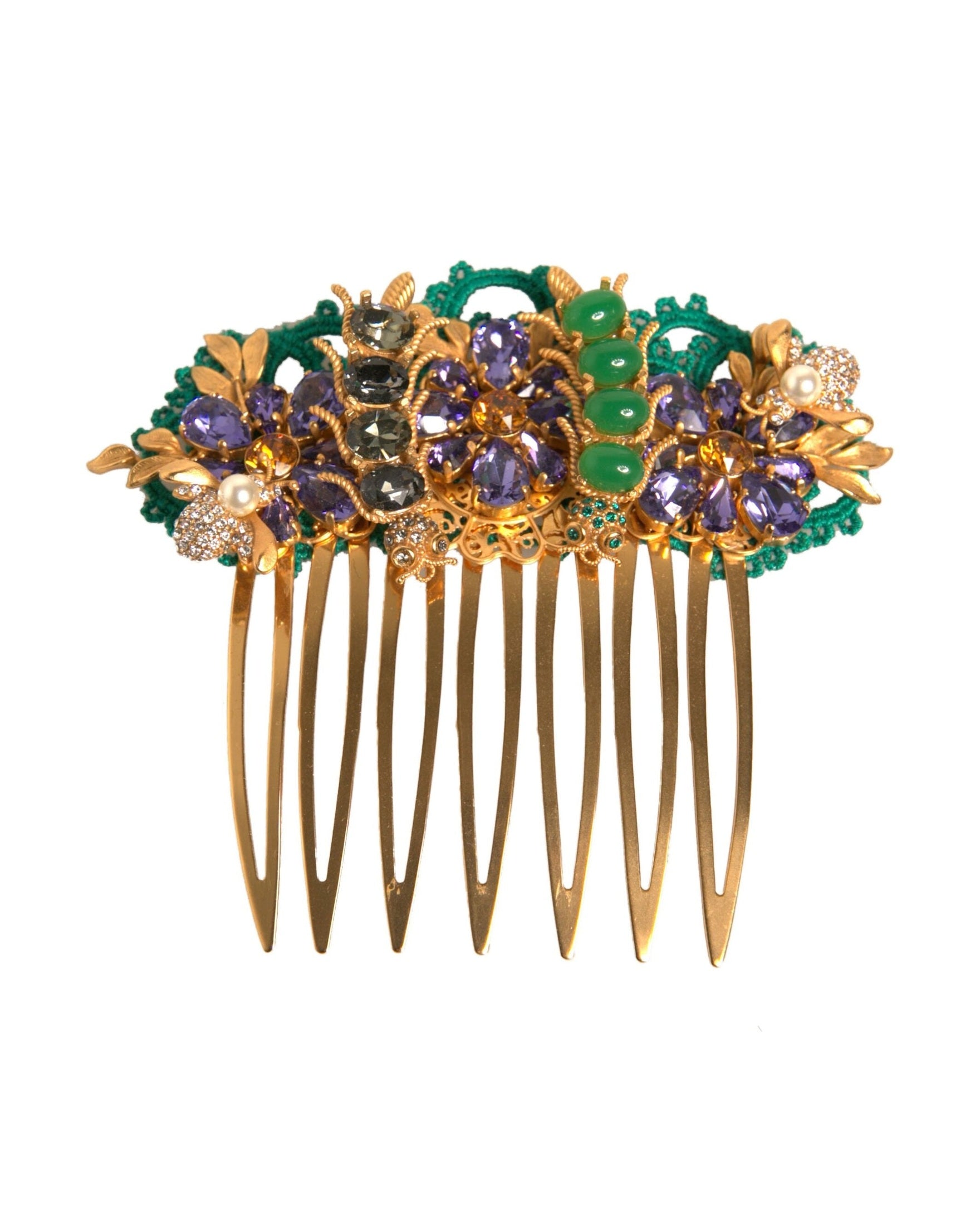Dolce & Gabbana Gold Brass Crystals Hair Stick Comb Glam Steals