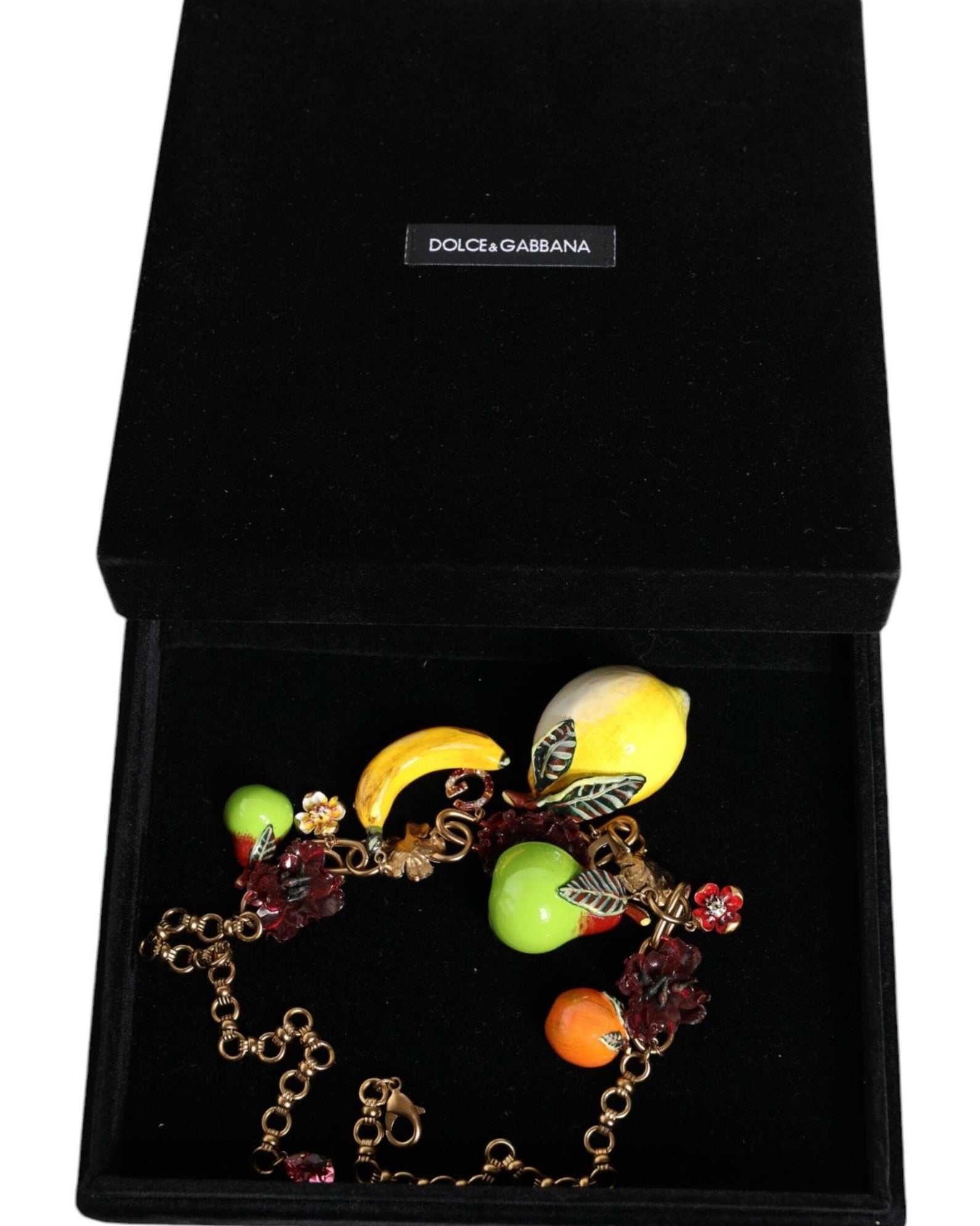 Dolce & Gabbana Brass Fruit Pendants Flowers Crystal Logo Gold Necklace Glam Steals