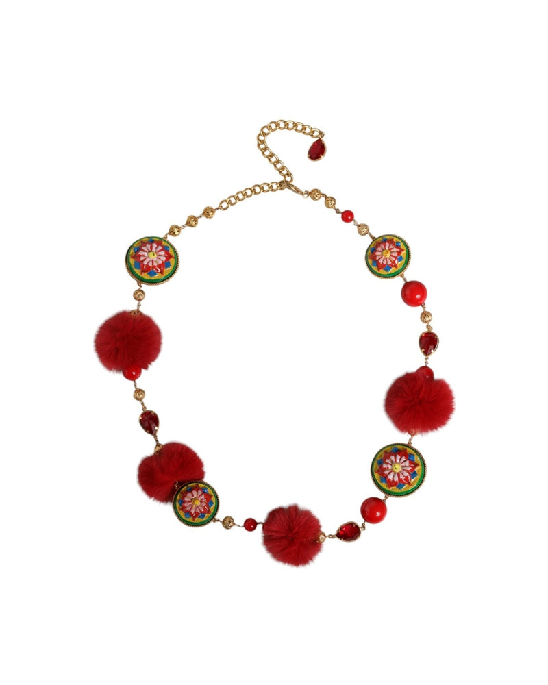 Dolce & Gabbana Brass Fur Crystal Waist Torero Gold Red Belt Glam Steals