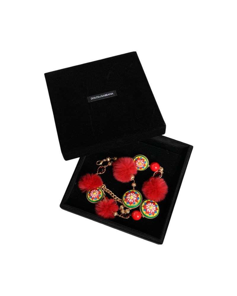 Dolce & Gabbana Brass Fur Crystal Waist Torero Gold Red Belt Glam Steals