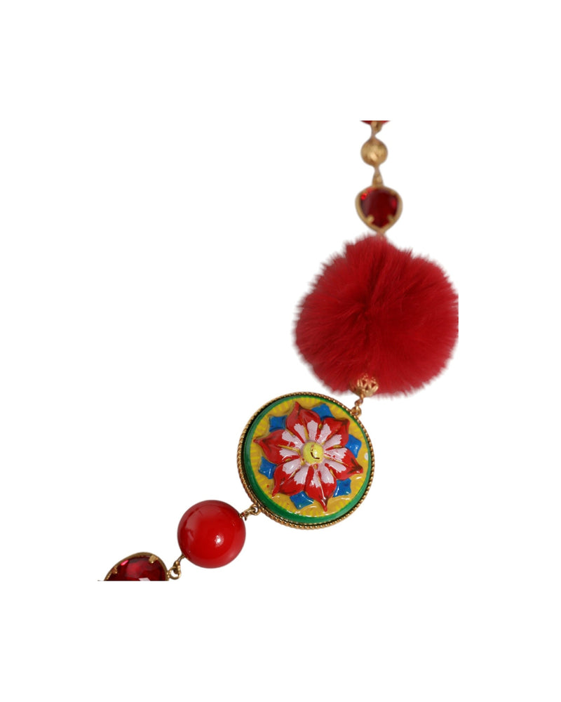 Dolce & Gabbana Brass Fur Crystal Waist Torero Gold Red Belt Glam Steals