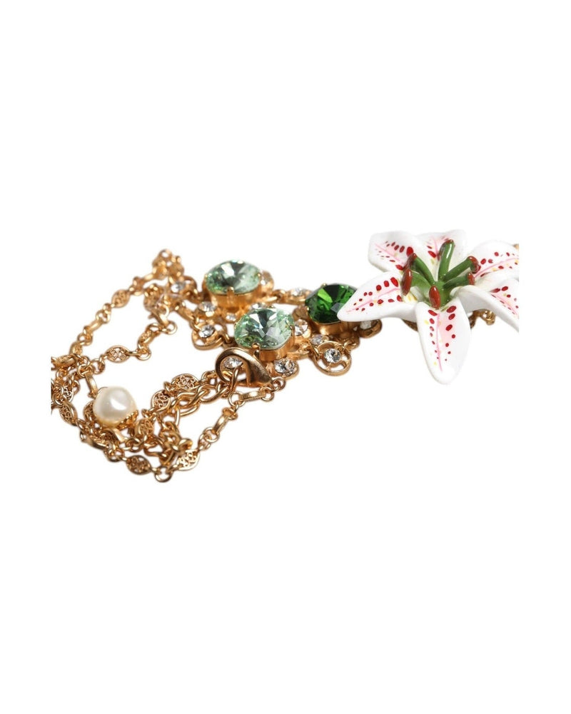 Dolce & Gabbana Brass Lily Crystal Sacred Heart Pendant Gold Necklace Glam Steals