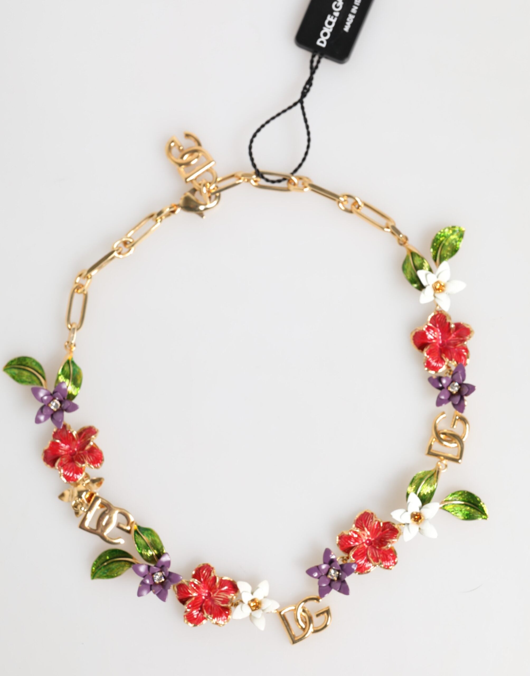 Dolce & Gabbana Gold Brass Logo Detail Floral Fashion Jewelry Necklace Glam Steals