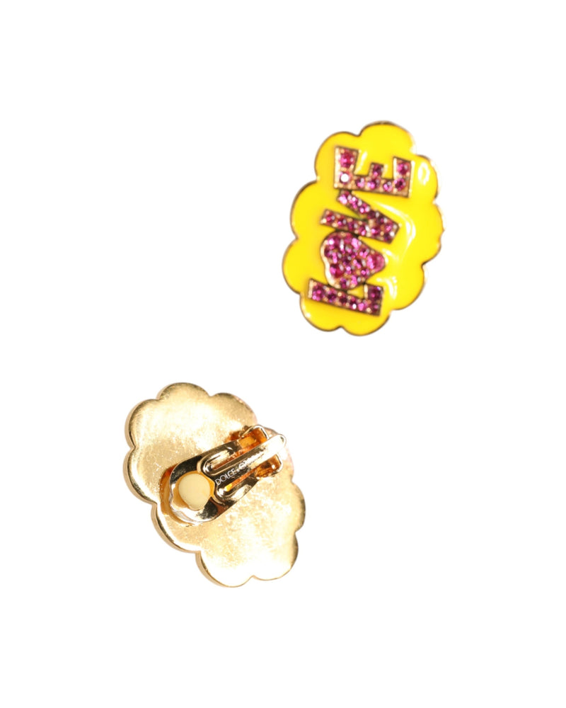 Dolce & Gabbana Gold Brass Love Cartoon Crystal Clip On Jewelry Earrings Glam Steals