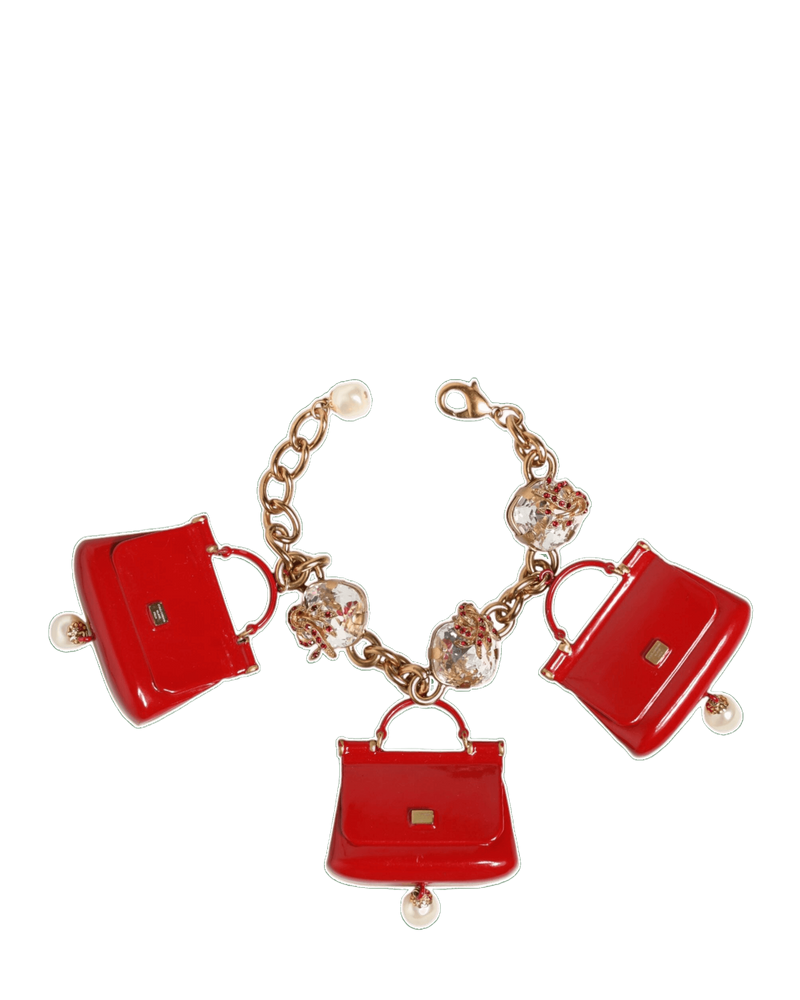 Dolce & Gabbana Gold Bronze Bag Embellished Crystals Bracelet Glam Steals
