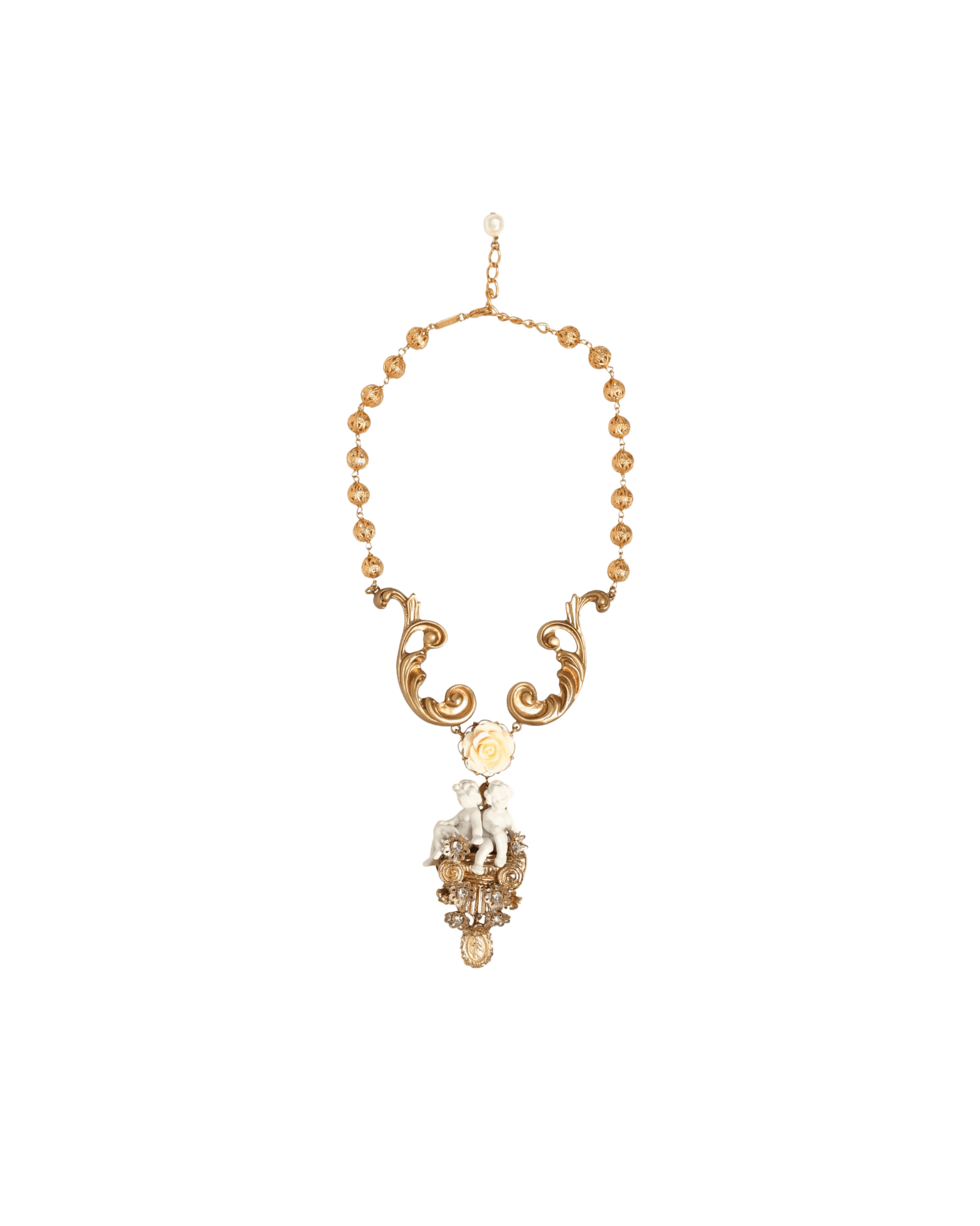 Dolce & Gabbana Gold Ceramic Crystal Cherub Baroque Pendant Necklace Glam Steals