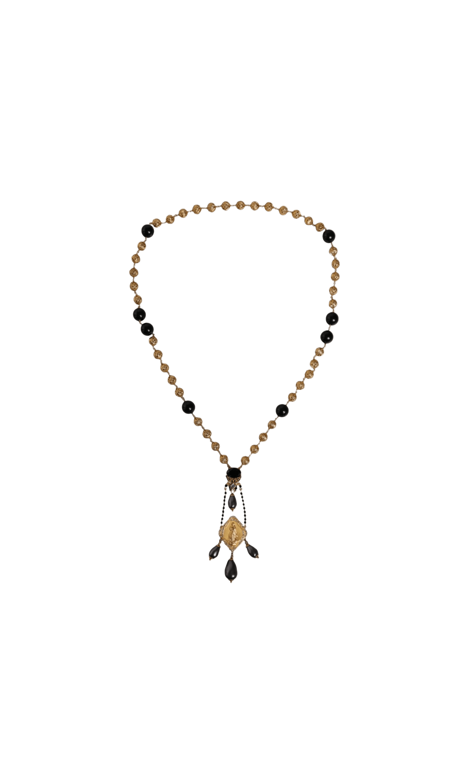 Dolce & Gabbana Gold Chain Brass Black Beaded Rosary Style Necklace Glam Steals